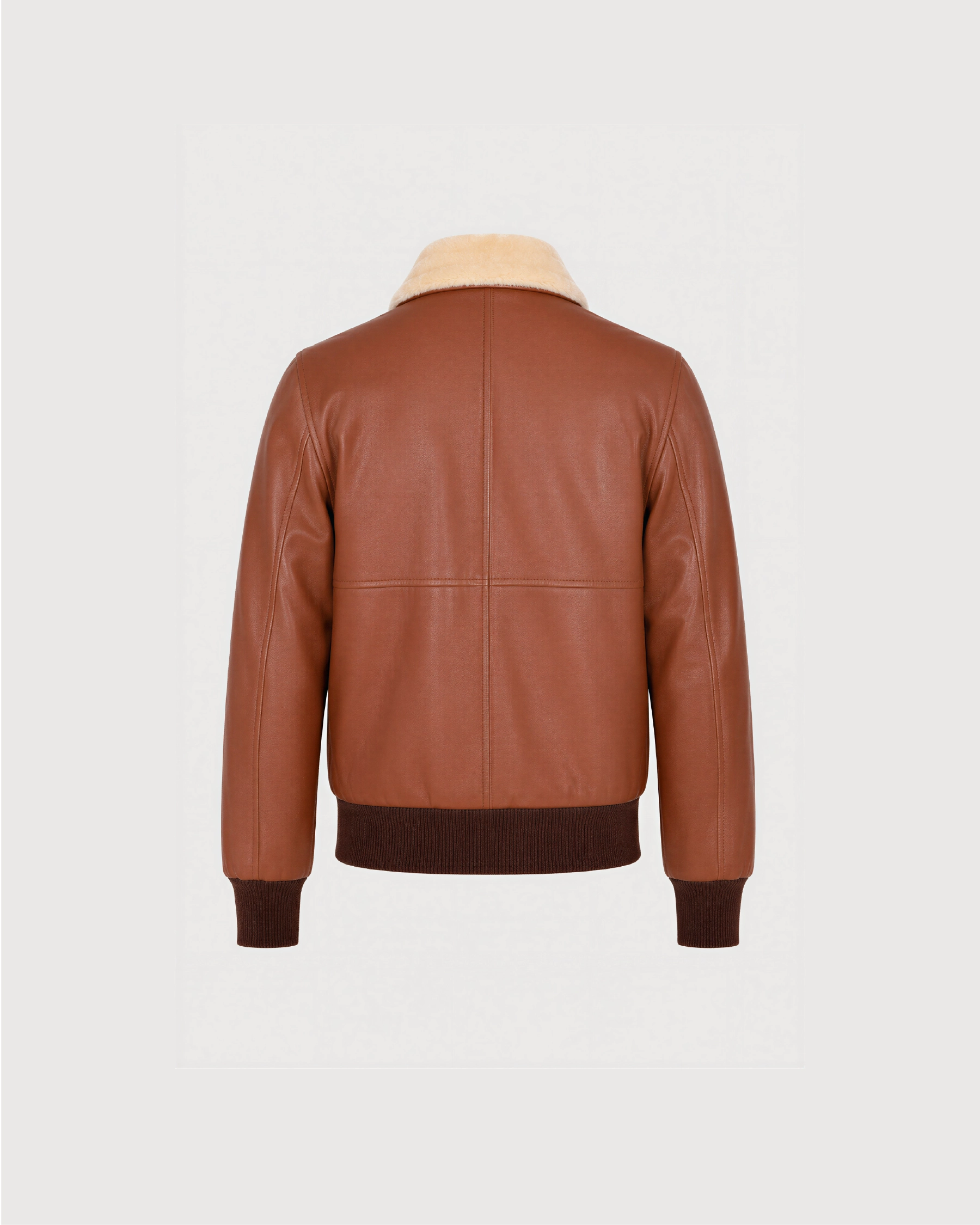 AERO Brown Shearling Collar Bomber Leather Jacket - Back