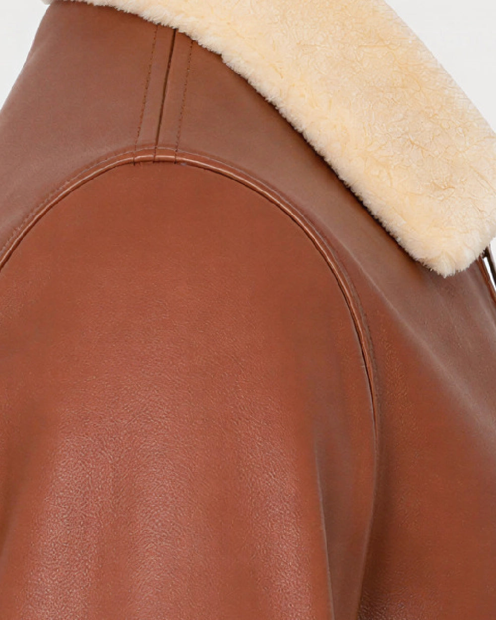 AERO Brown Shearling Collar Bomber Leather Jacket - Grain