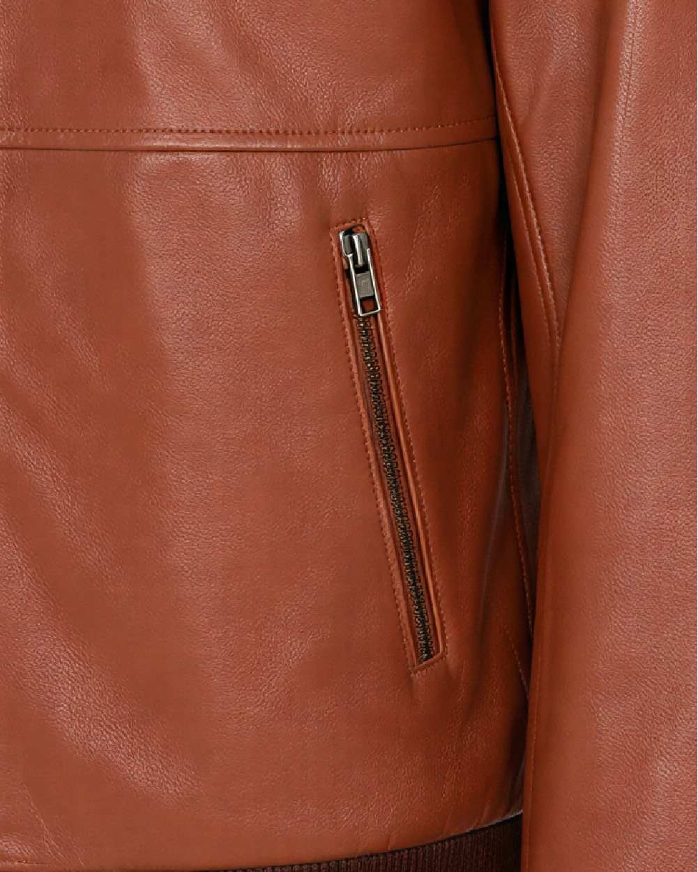 AERO Brown Shearling Collar Bomber Leather Jacket - Pocket