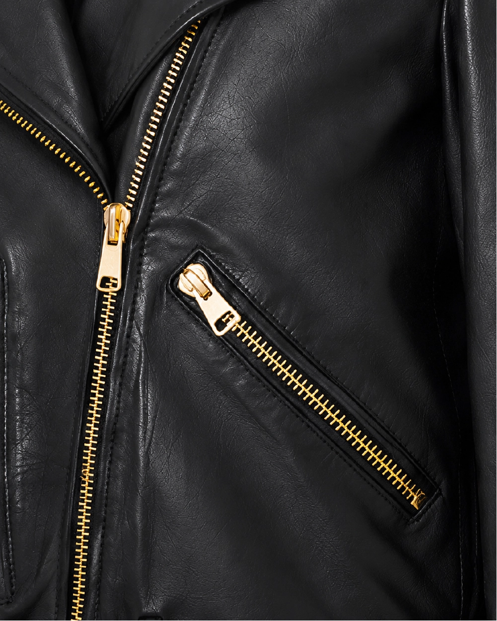 AUREL Black Leather Biker Jacket - Zipper