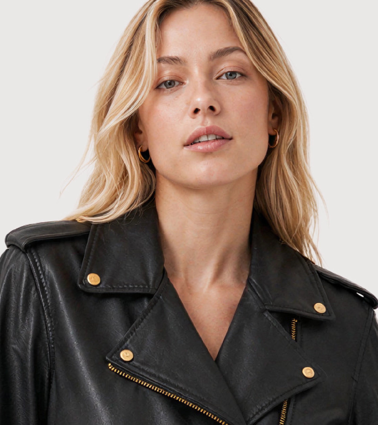 AUREL Black Leather Biker Jacket - Zoom