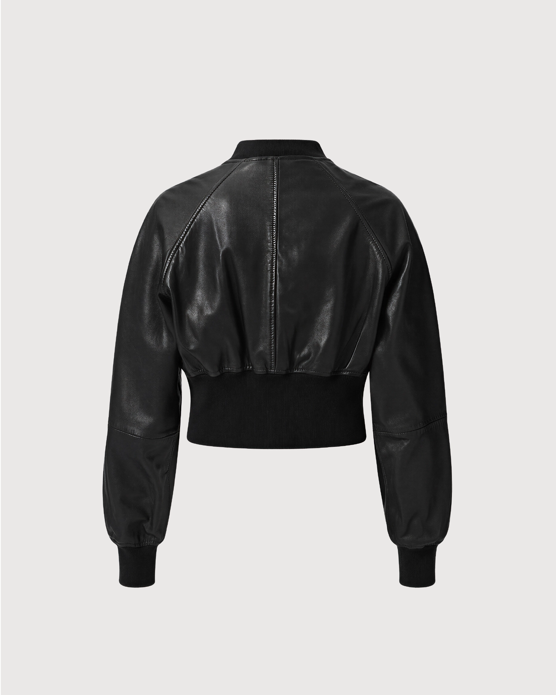 AVIA Black Ribbed Leather Bomber Jacket - Back Pattern