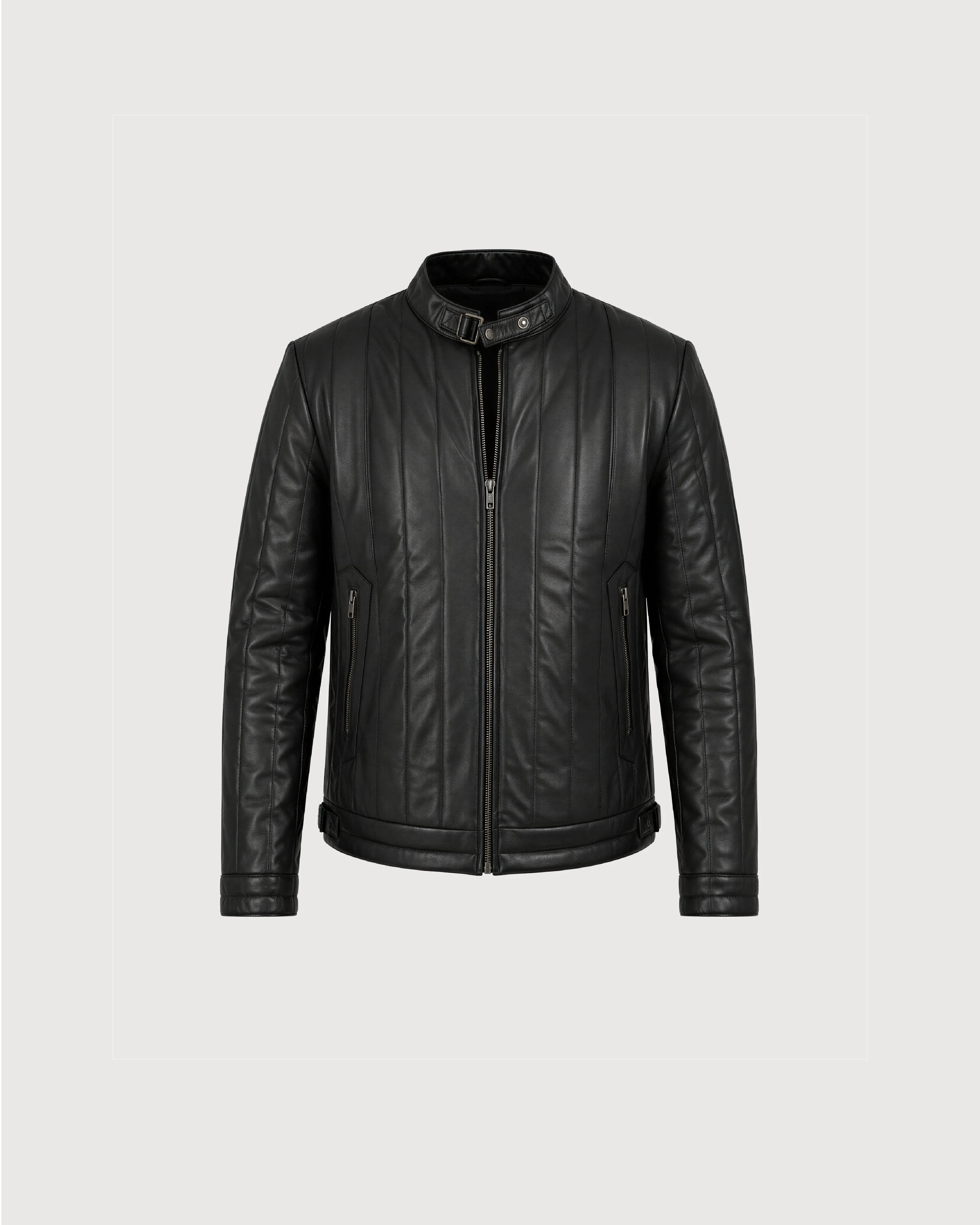 AXIS Black Quilted Racer Leather Jacket - Front
