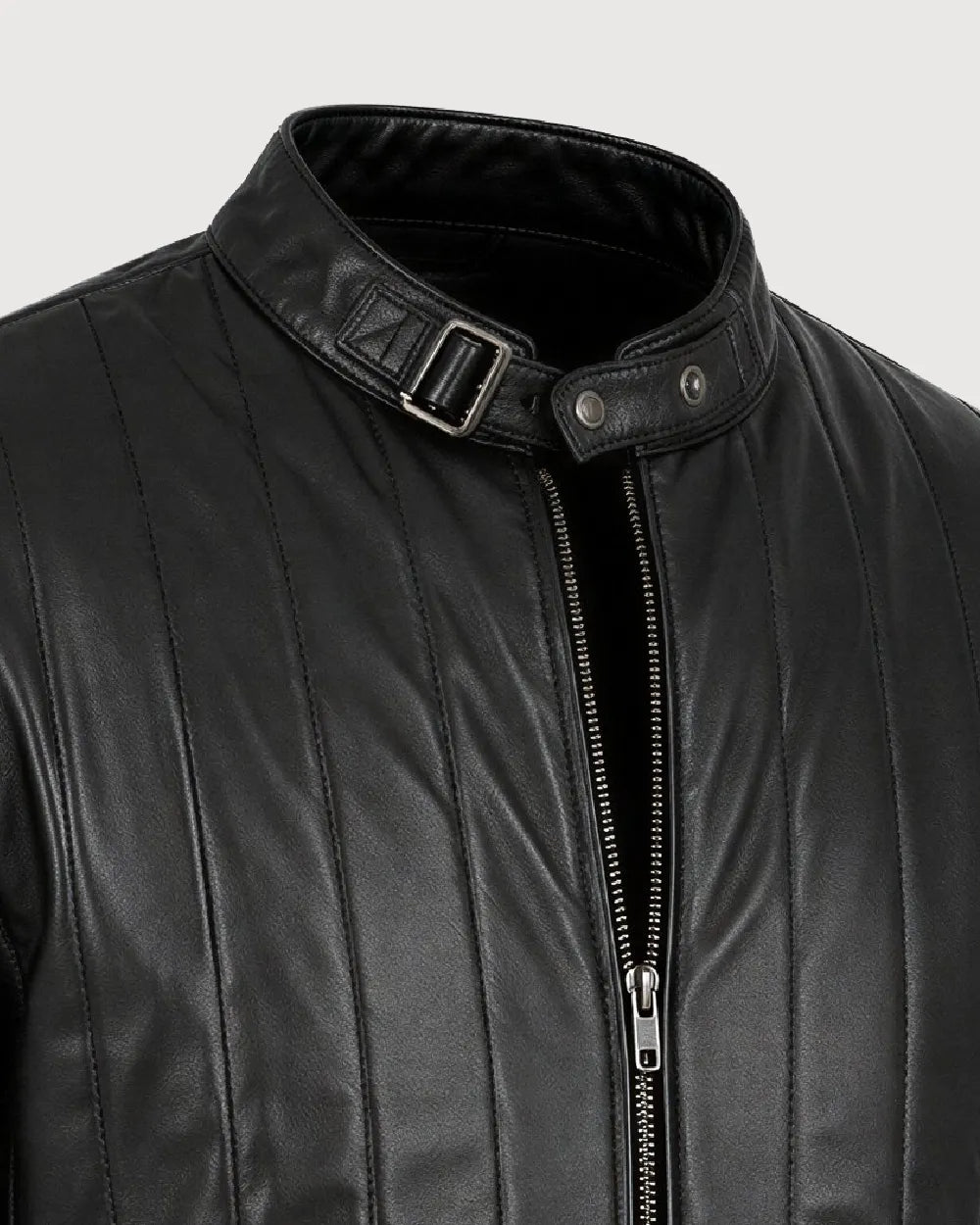 AXIS Black Quilted Racer Leather Jacket - Zoom