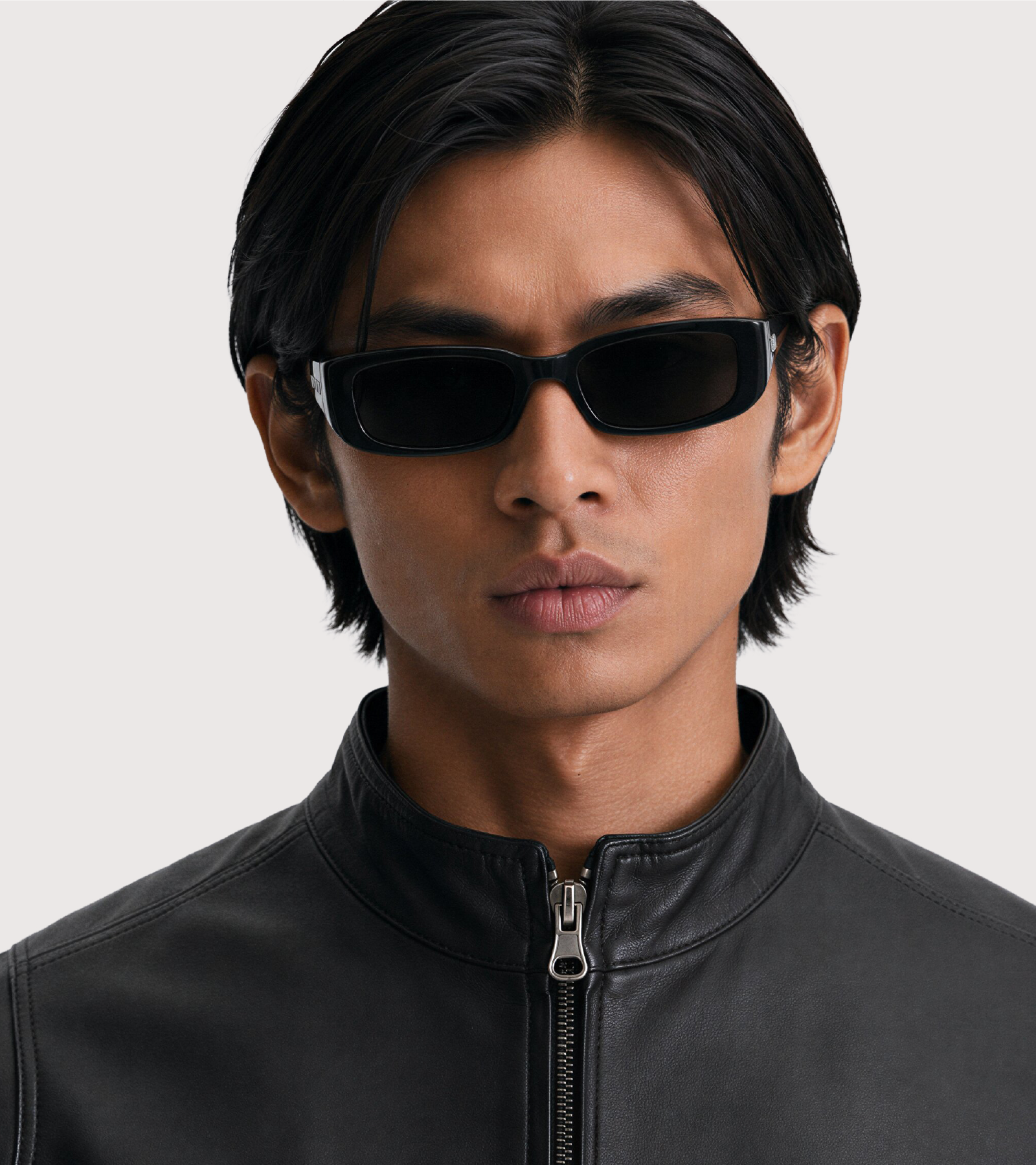 Ance Black Biker Leather Jacket - Zoom