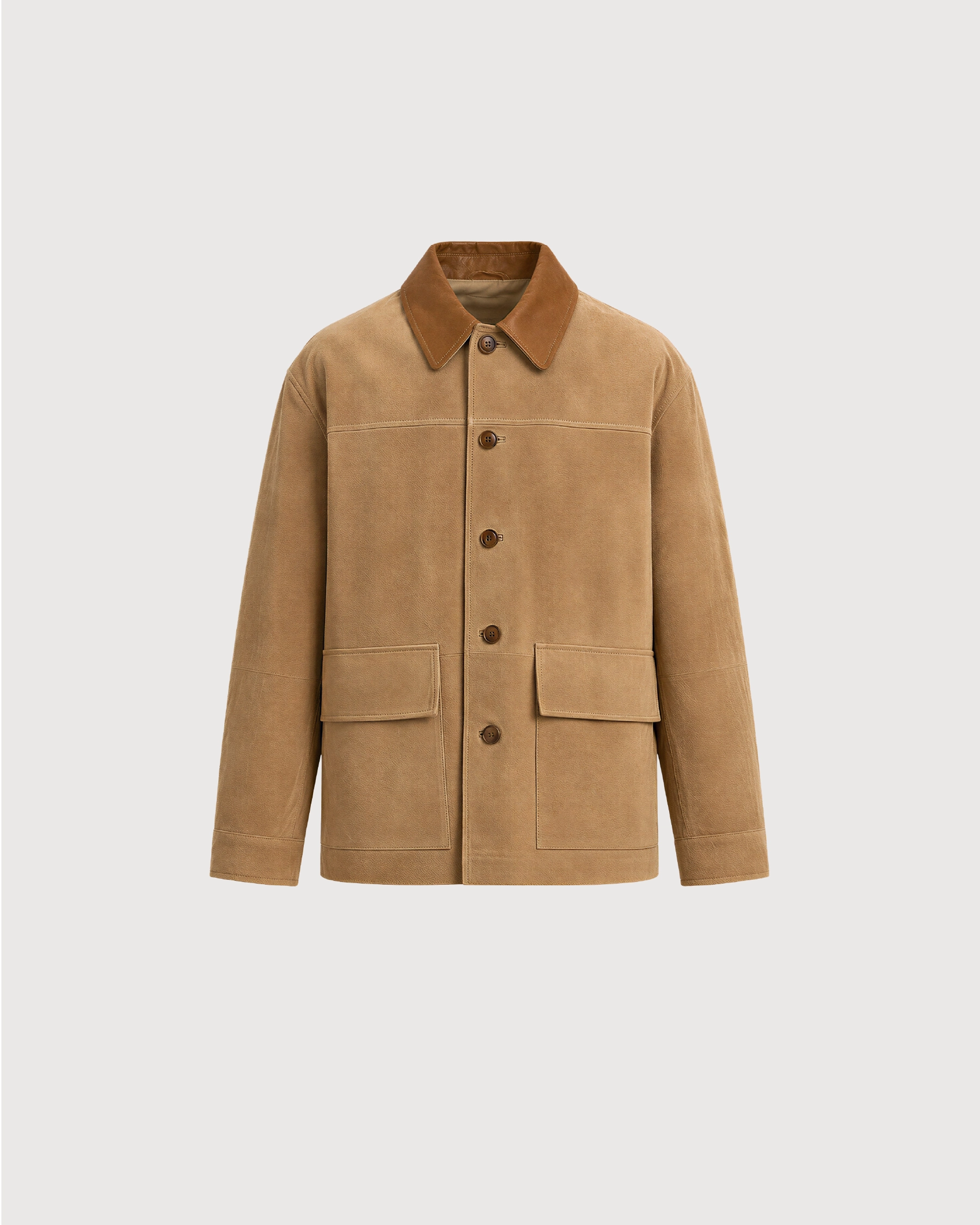 BRIX Tan Suede Trucker Leather Jacket - Front
