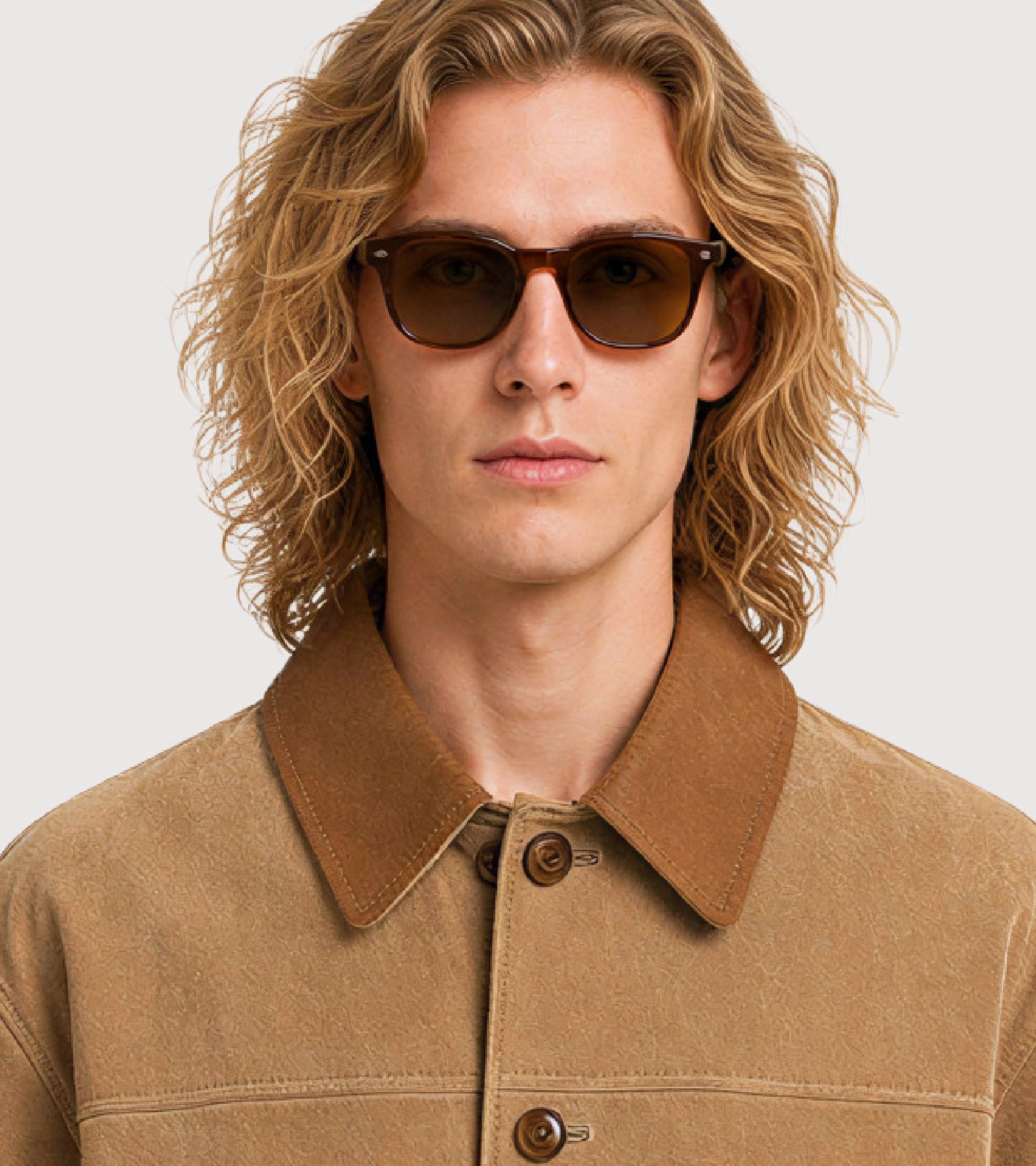 BRIX Tan Suede Trucker Leather Jacket - Zoom