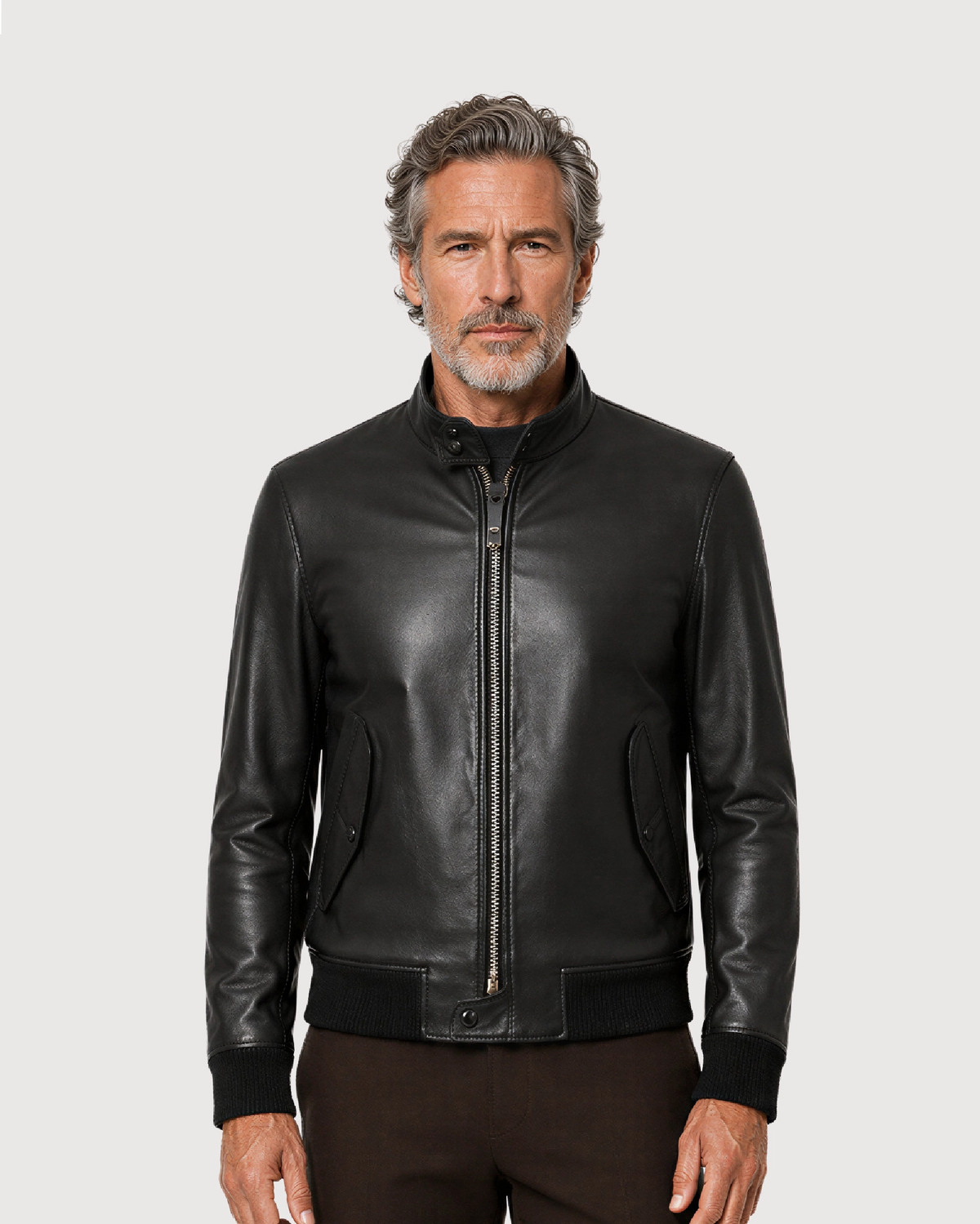 CALDER Black Leather Flight Jacket
