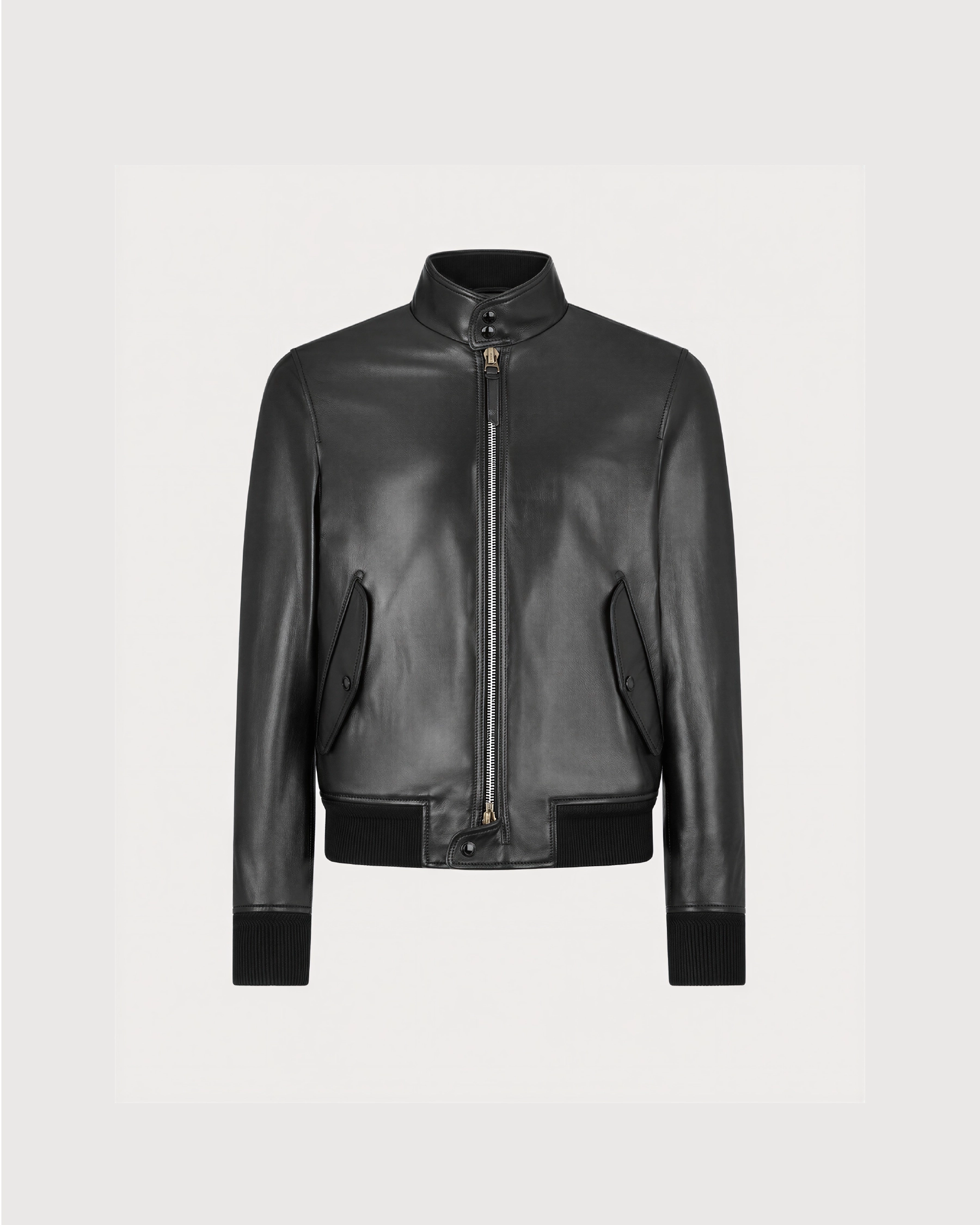CALDER Black Leather Flight Jacket - Front