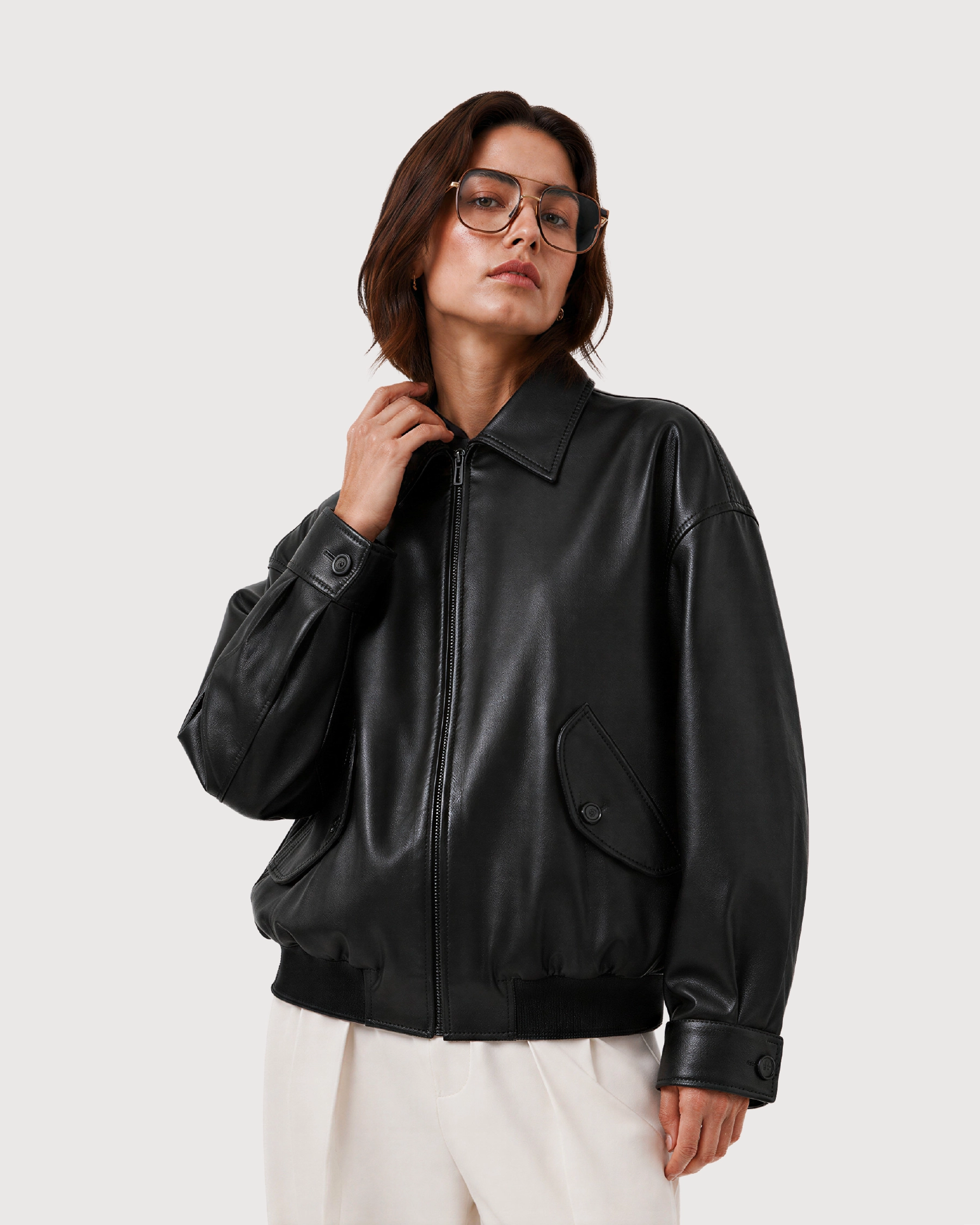 CAVO Black Leather Flight Jacket - Right