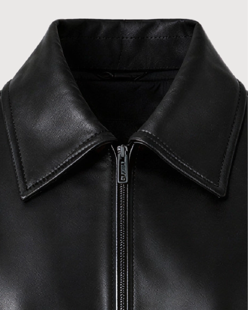 CAVO Black Leather Flight Jacket - Collar