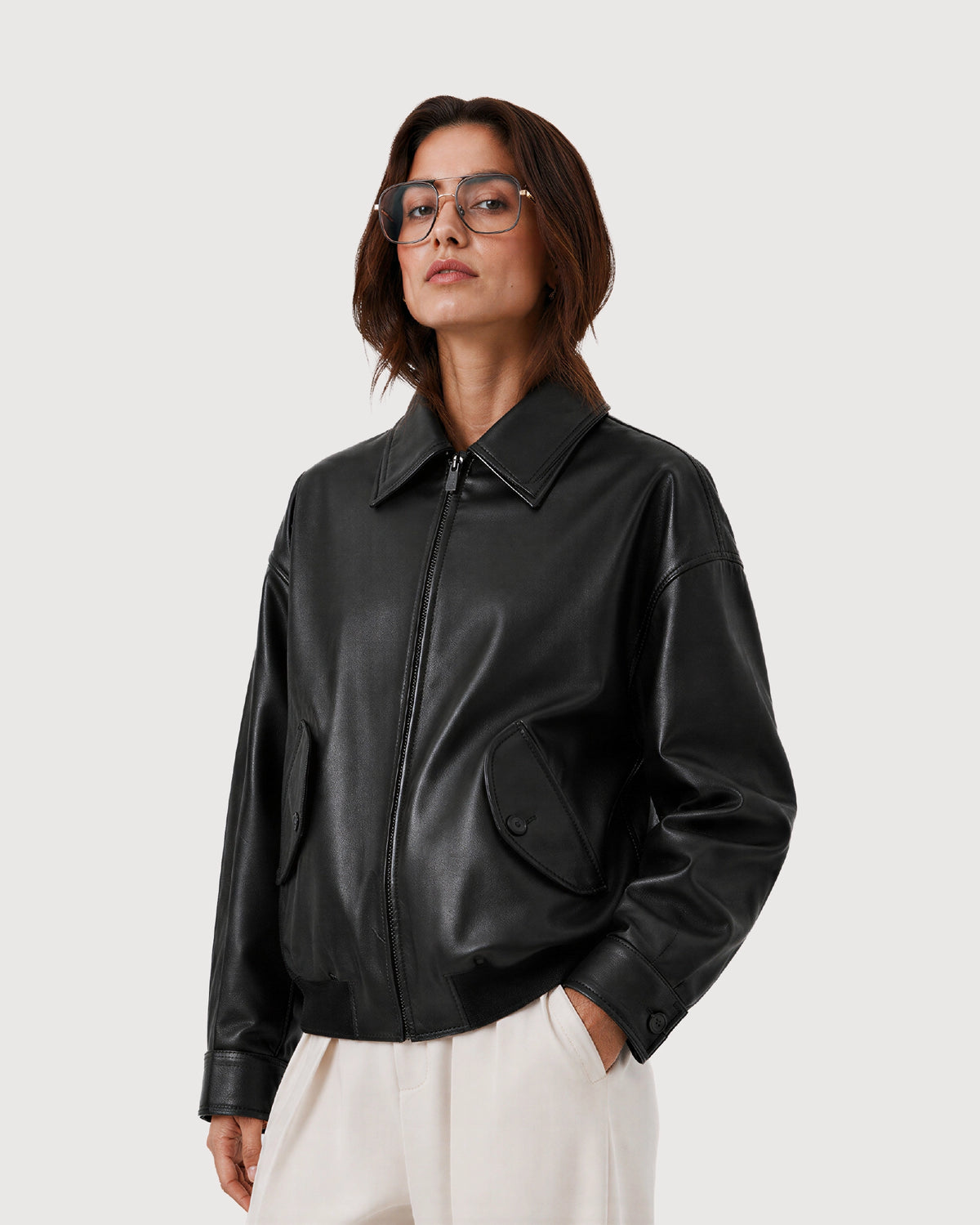 CAVO Black Leather Flight Jacket - Left