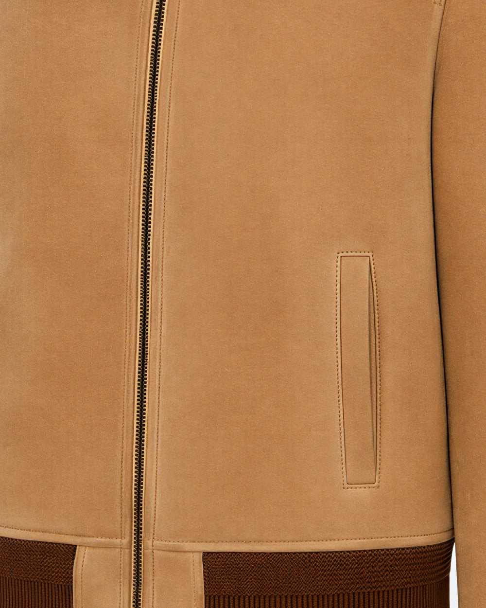 COVE Beige Suede Shearling Bomber Leather Jacket - Pocket