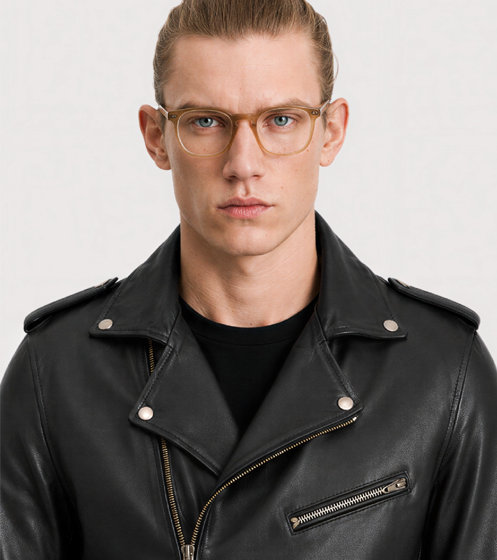 CRUX Black Belted Biker Leather Jacket - Zoom