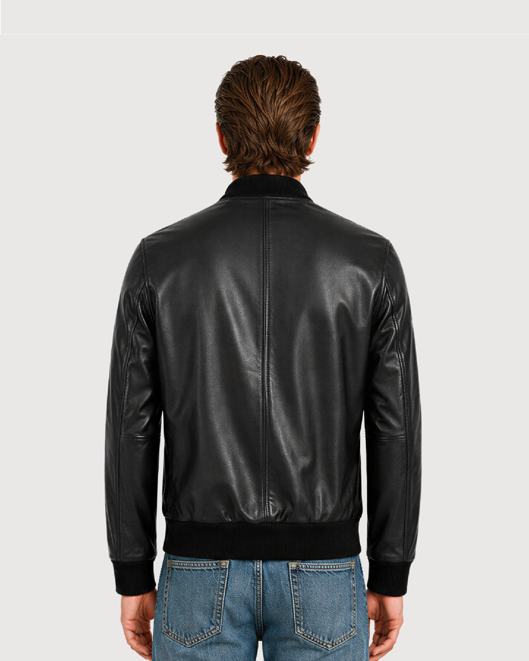DAX Black Varsity Bomber Leather Jacket - Back Pattern