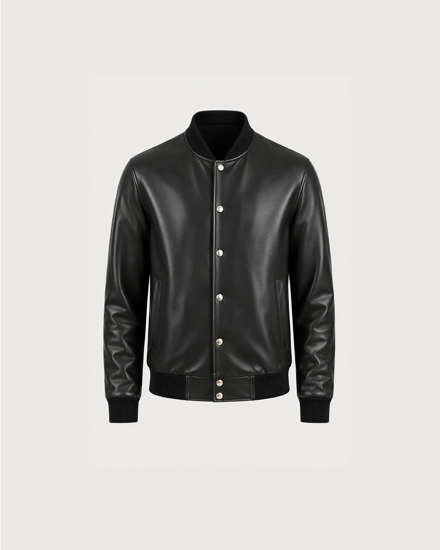 DAX Black Varsity Bomber Leather Jacket - Front
