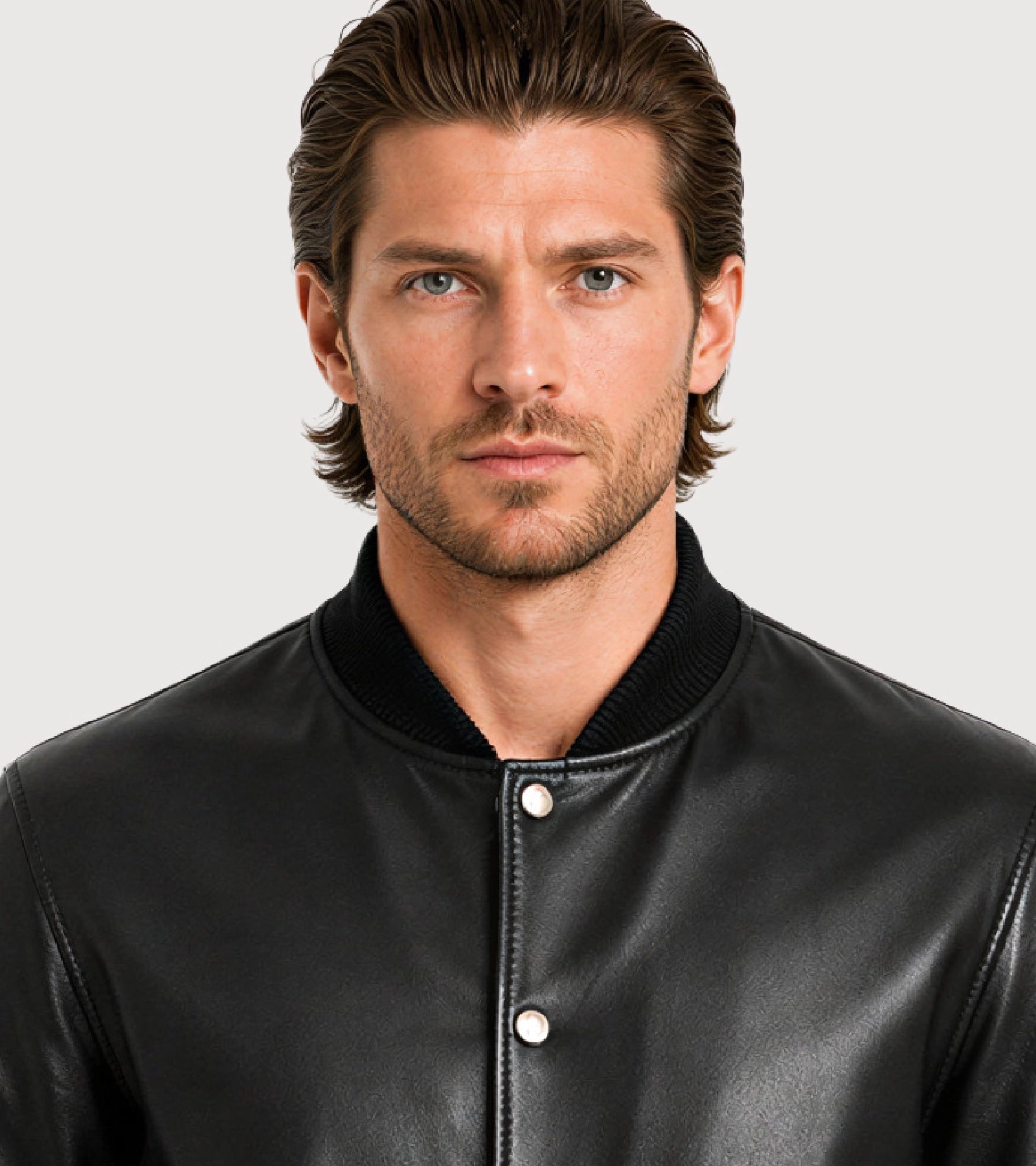 DAX Black Varsity Bomber Leather Jacket - Zoom