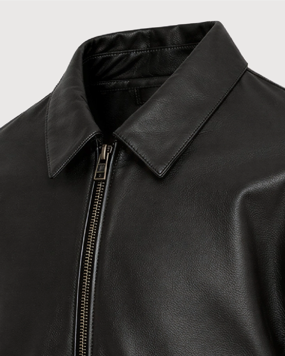 DRAKE Black Collared Leather Jacket - Collar