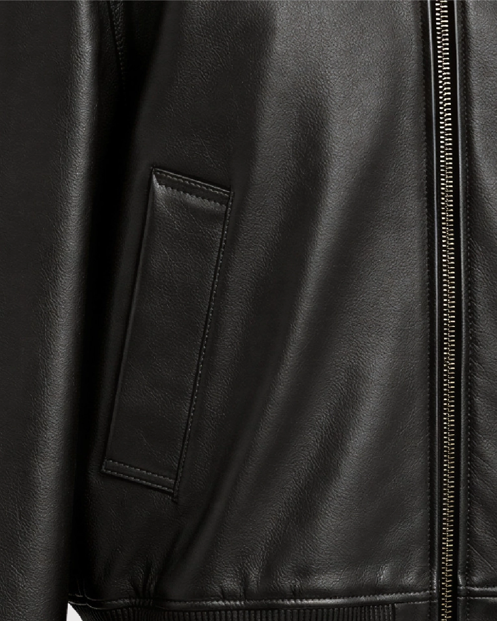 DRAKE Black Collared Leather Jacket - Pocket