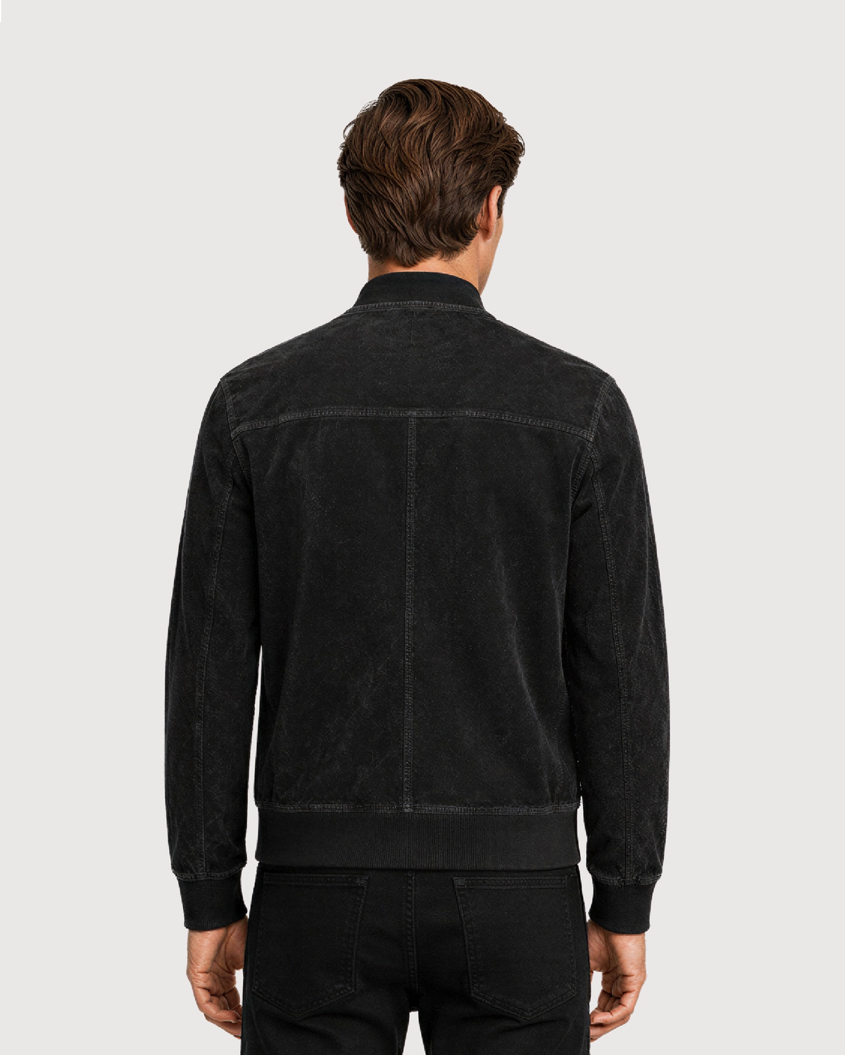 KELLAN Black Suede Bomber Leather Jacket - Back