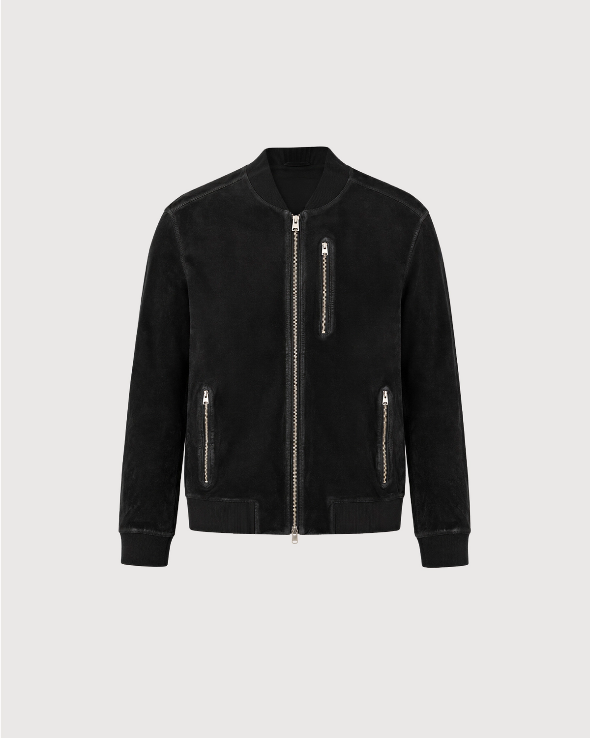 KELLAN Black Suede Bomber Leather Jacket - Front