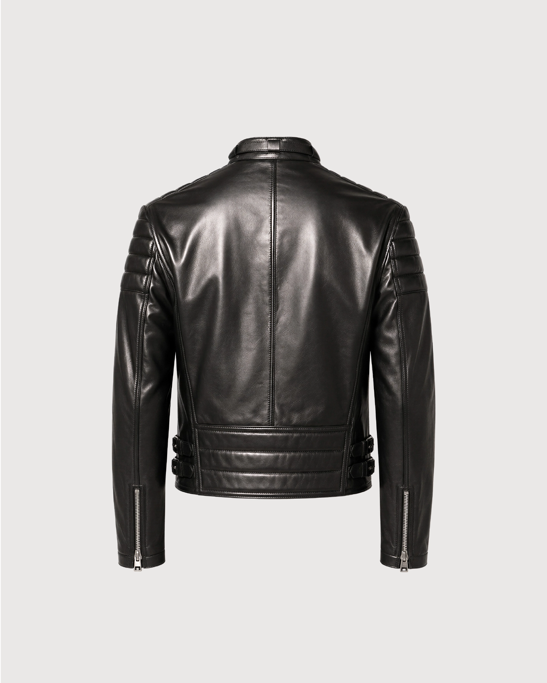 KNOX Black Quilted Biker Leather Jacket - Back