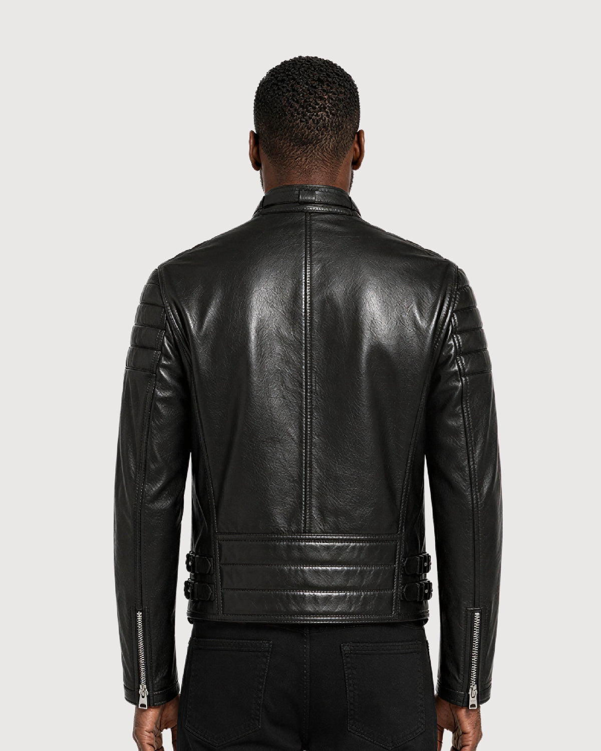KNOX Black Quilted Biker Leather Jacket - Back Pattern