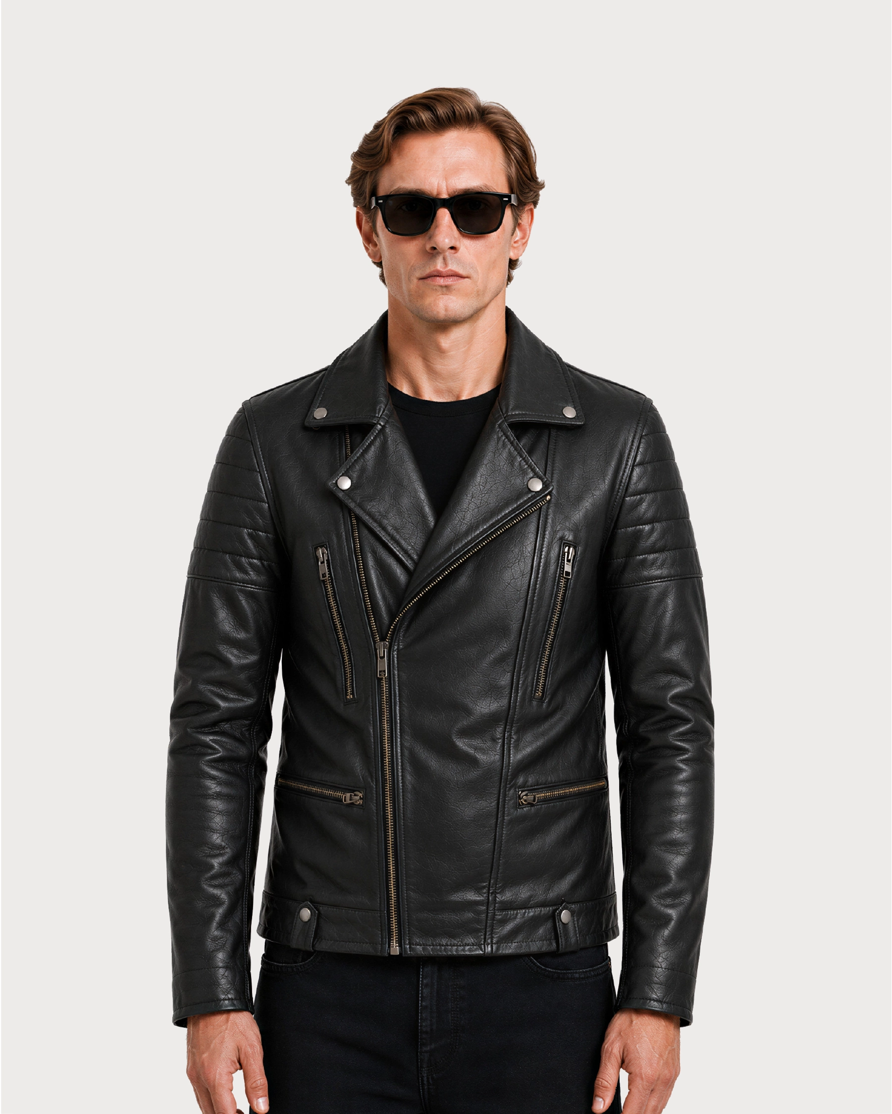 KROSS Black Biker Leather Jacket