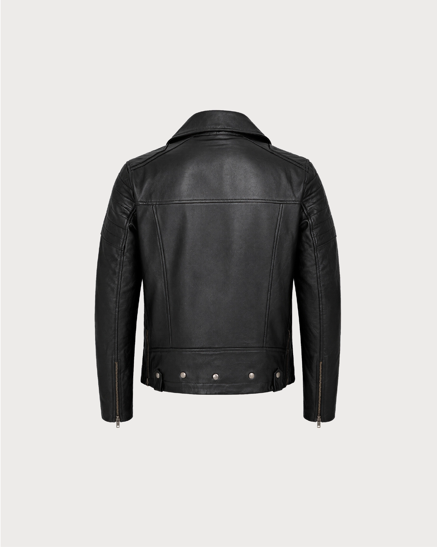KROSS Black Biker Leather Jacket - Back
