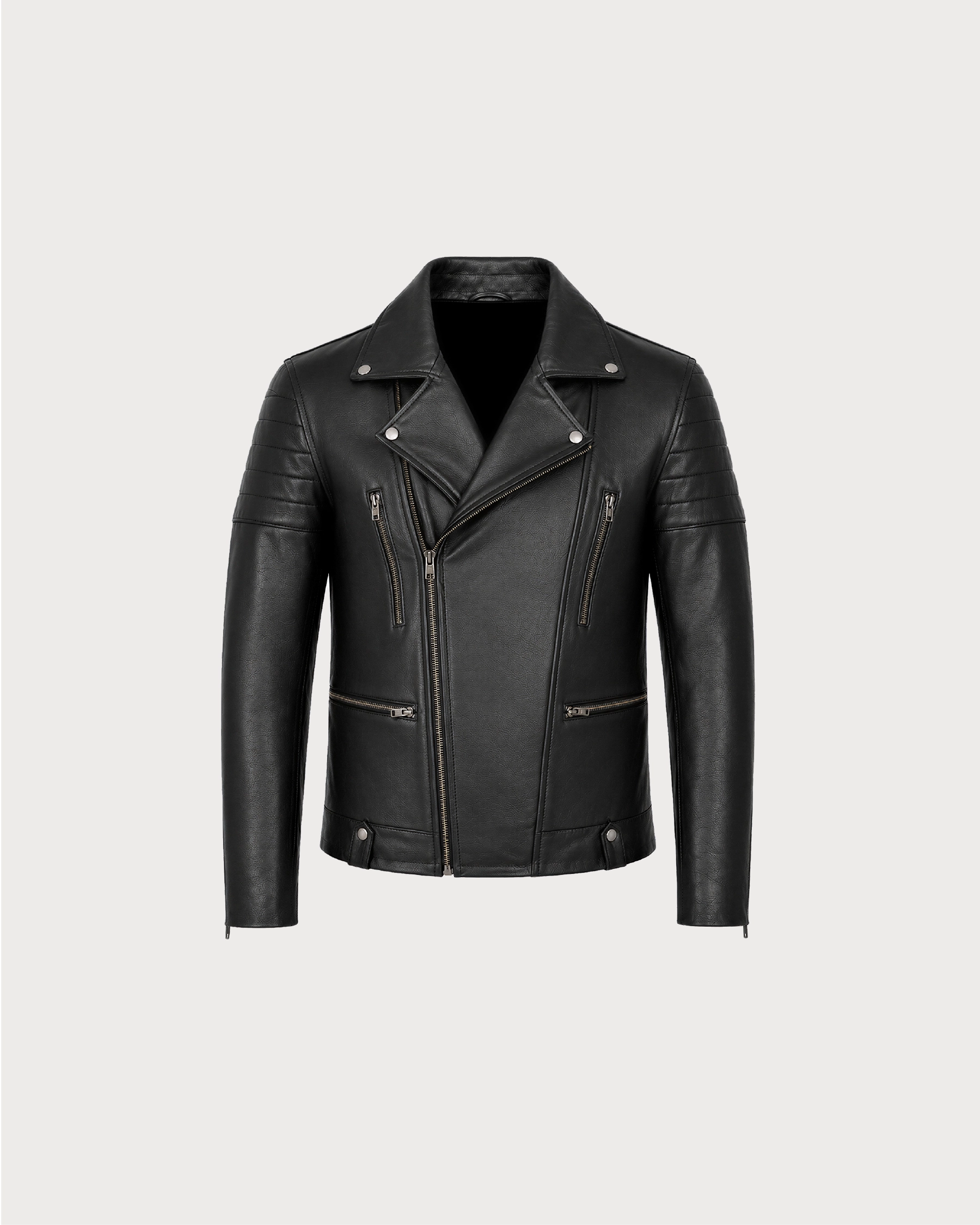 KROSS Black Biker Leather Jacket - Front