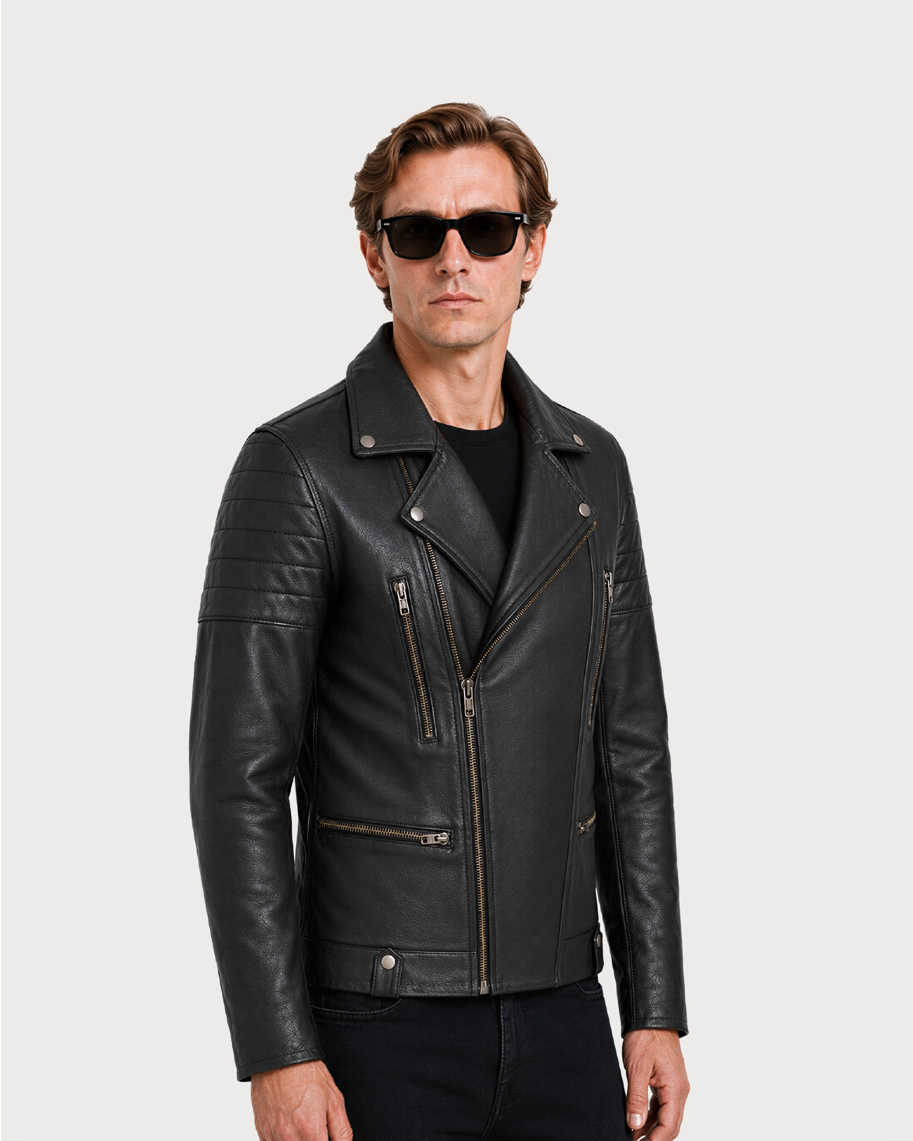 KROSS Black Biker Leather Jacket - Right