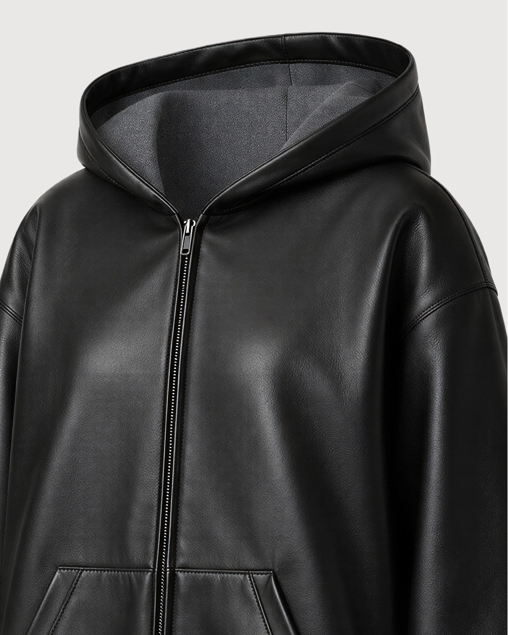 LORIN Black Hooded Leather Bomber Jacket - Hood