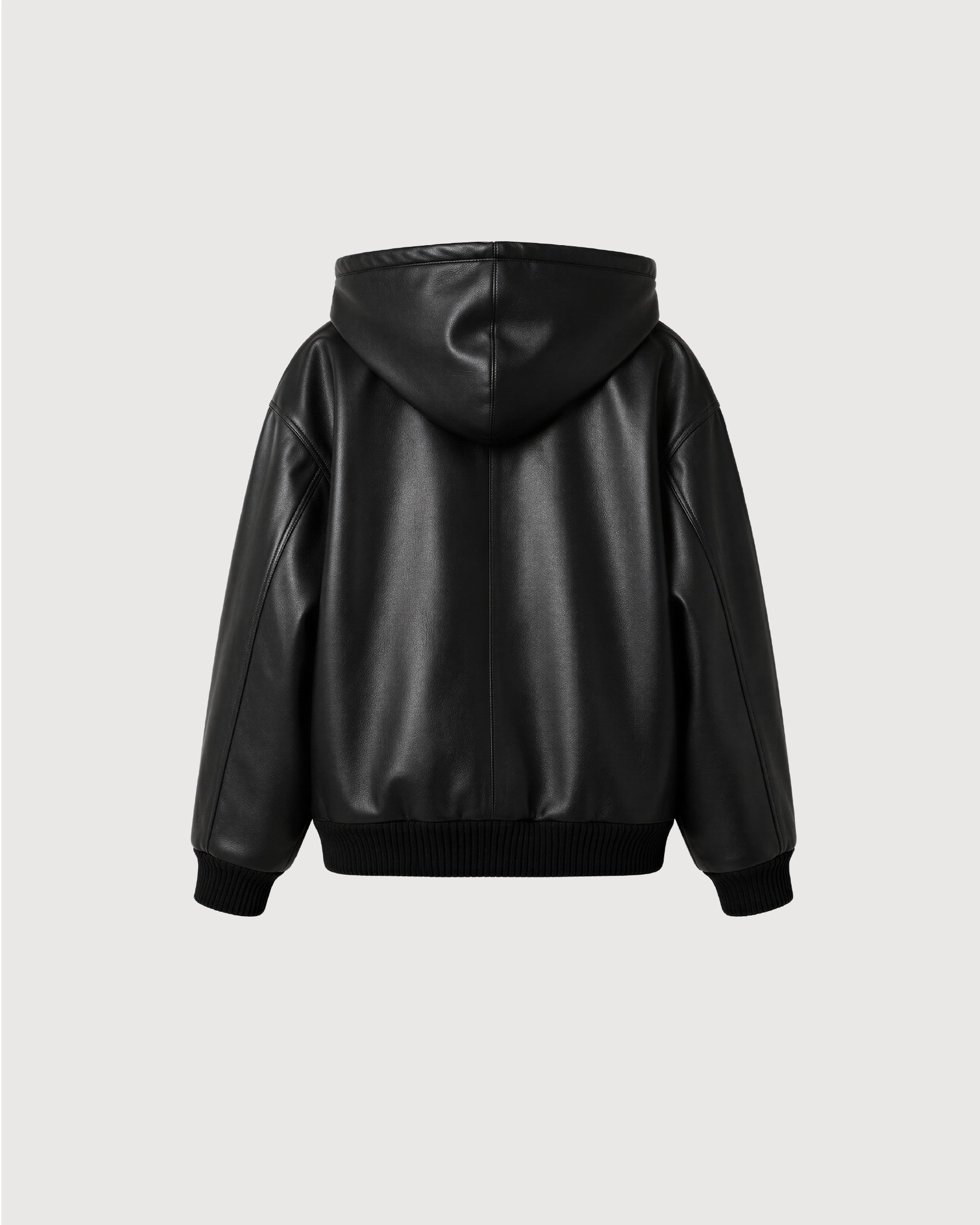 LORIN Black Hooded Leather Bomber Jacket - Back Pattern