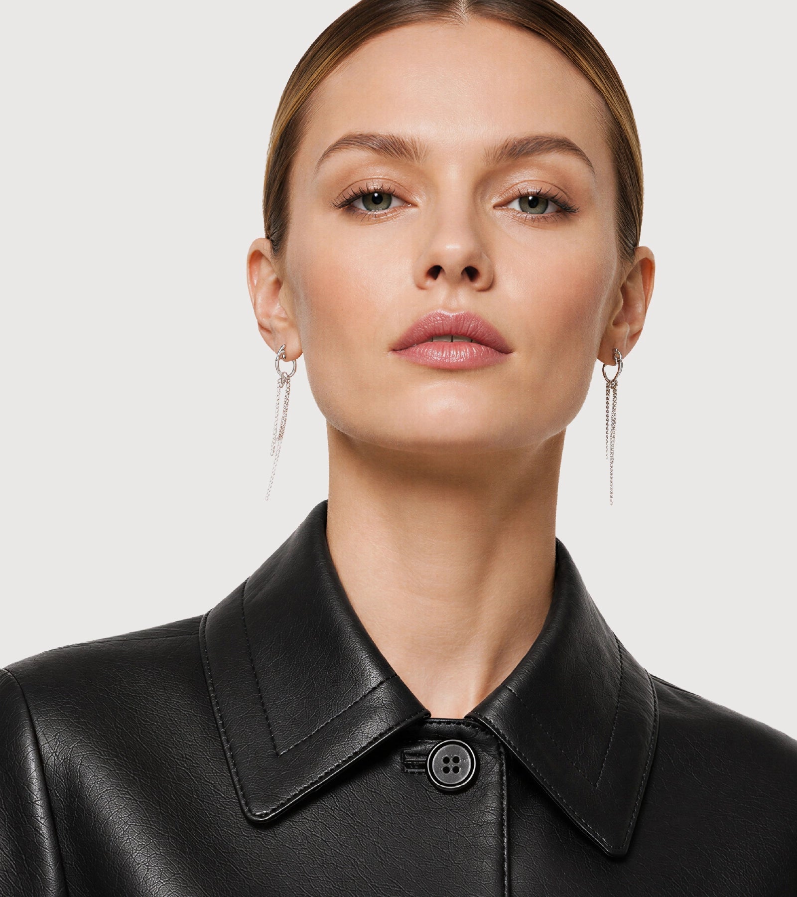 LUCIA Black Buttoned Leather Jacket - Zoom