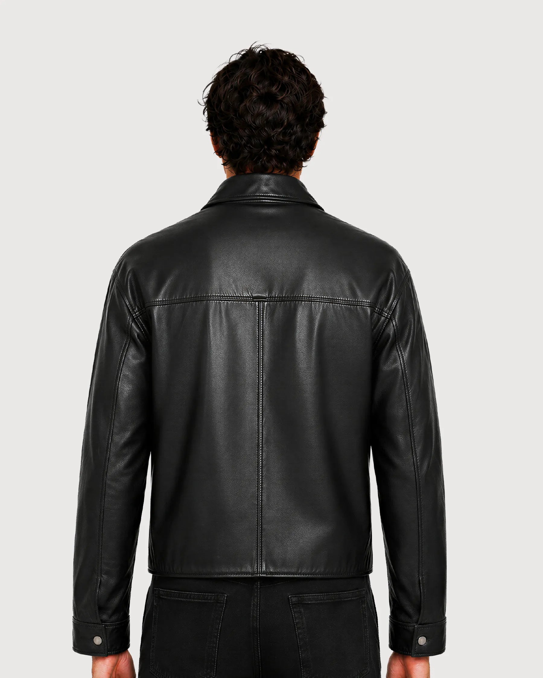MAKO Black Collared Leather Jacket - Back