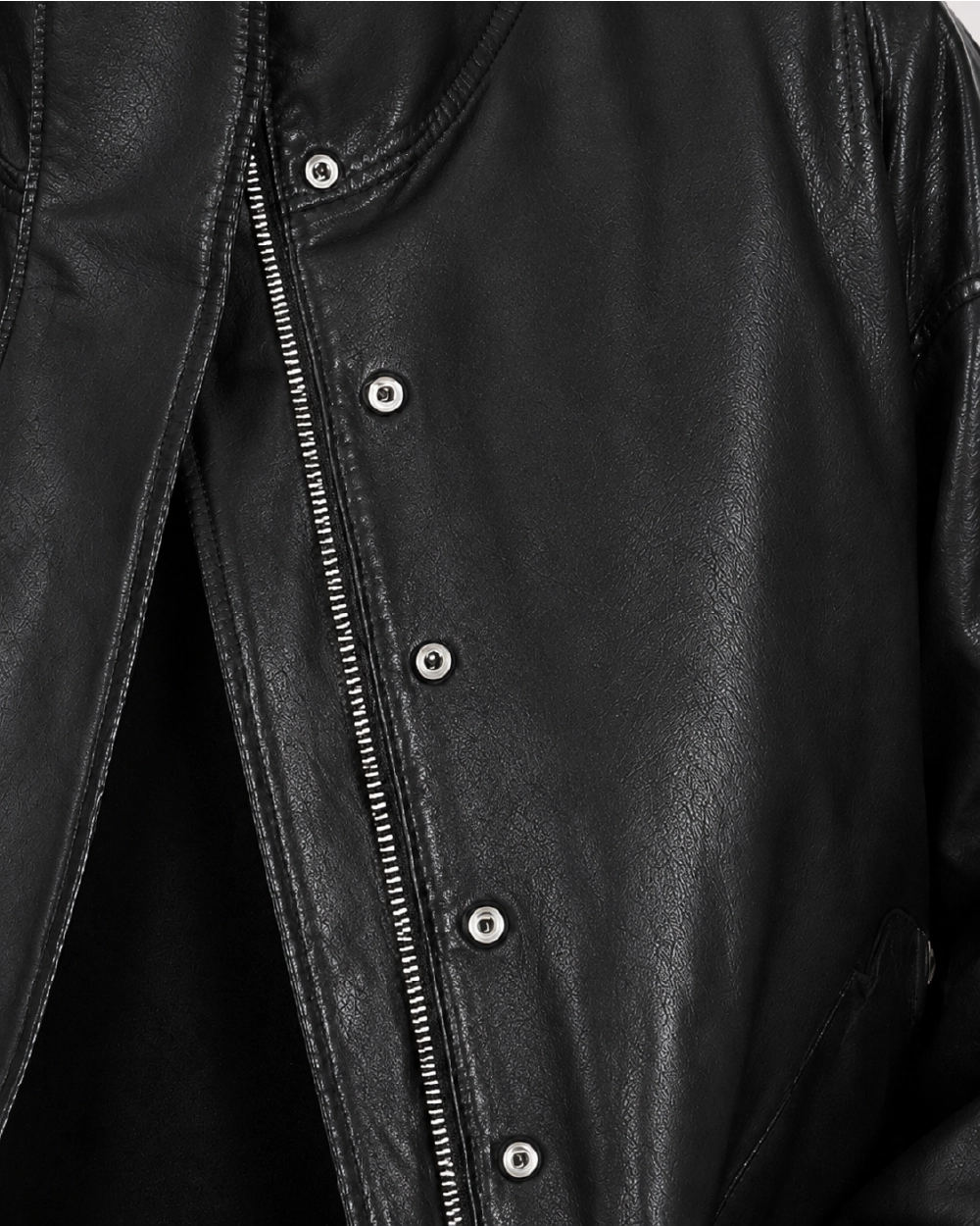 MAREN Black High Neck Leather Jacket - Accessories
