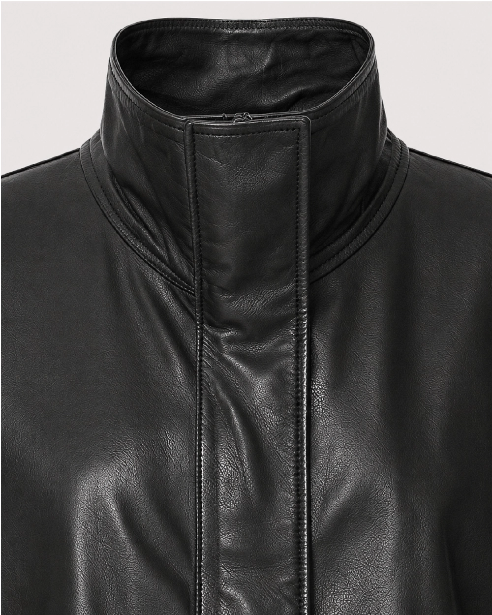 MAREN Black High Neck Leather Jacket - High Neck Collar