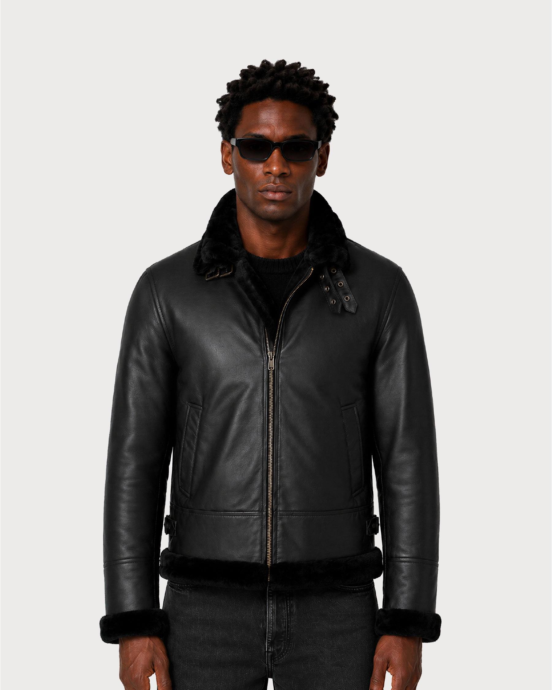 NERO Black B3 Shearling Bomber Leather Jacket