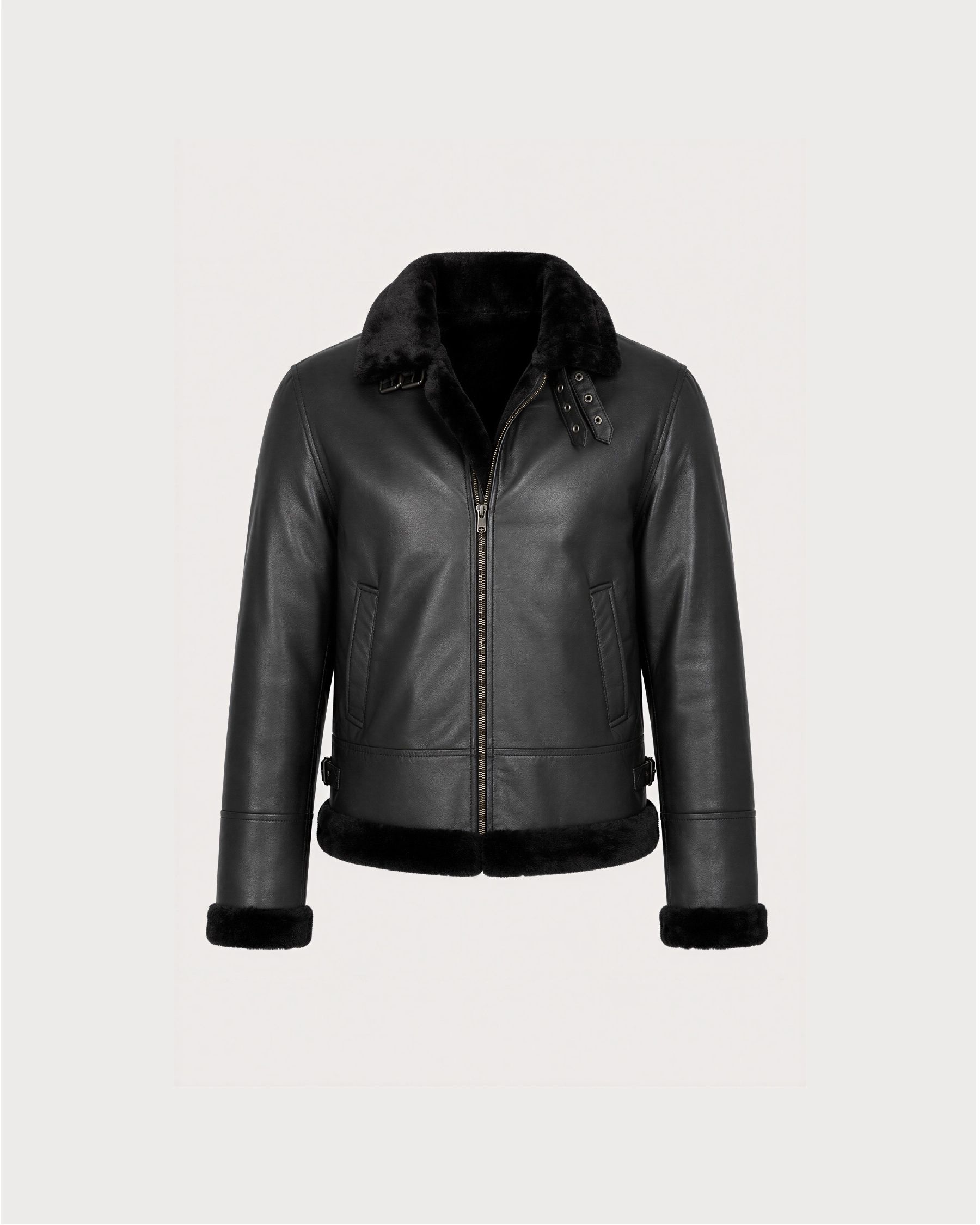 NERO Black B3 Shearling Bomber Leather Jacket - Front