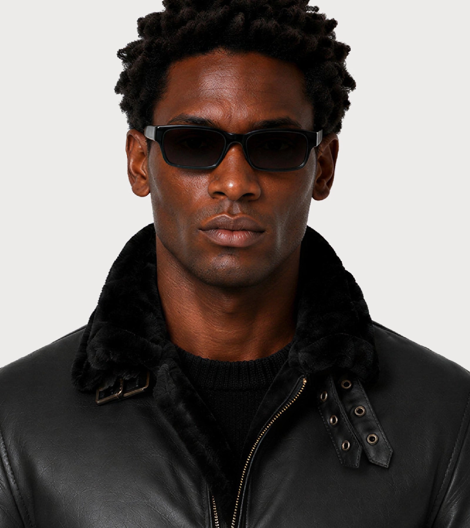 NERO Black B3 Shearling Bomber Leather Jacket - Zoom