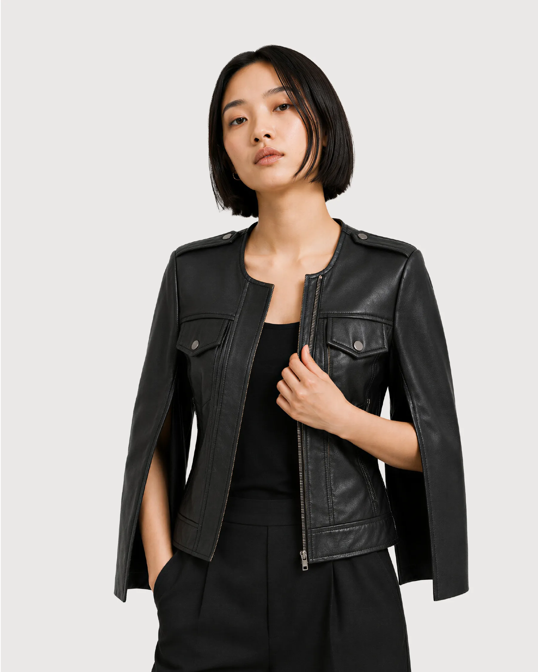 NOIR Black Split-Sleeve Leather Jacket - Right