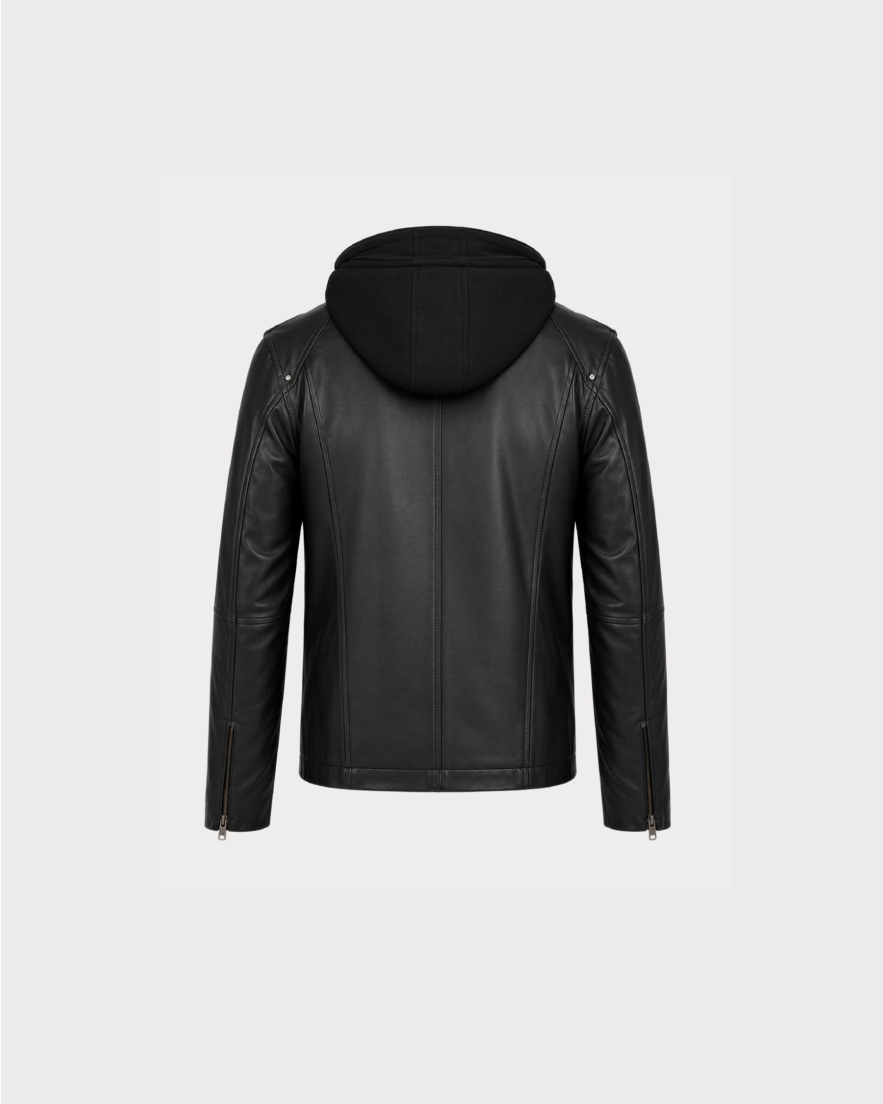 NOX Black Hooded Biker Leather Jacket - Back