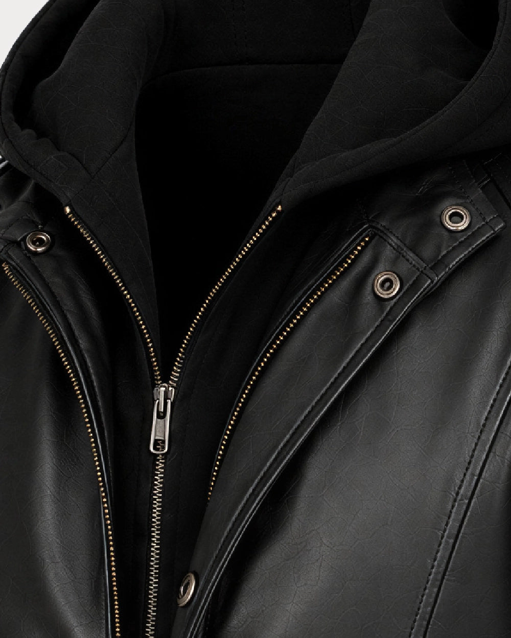 NOX Black Hooded Biker Leather Jacket - Zipper