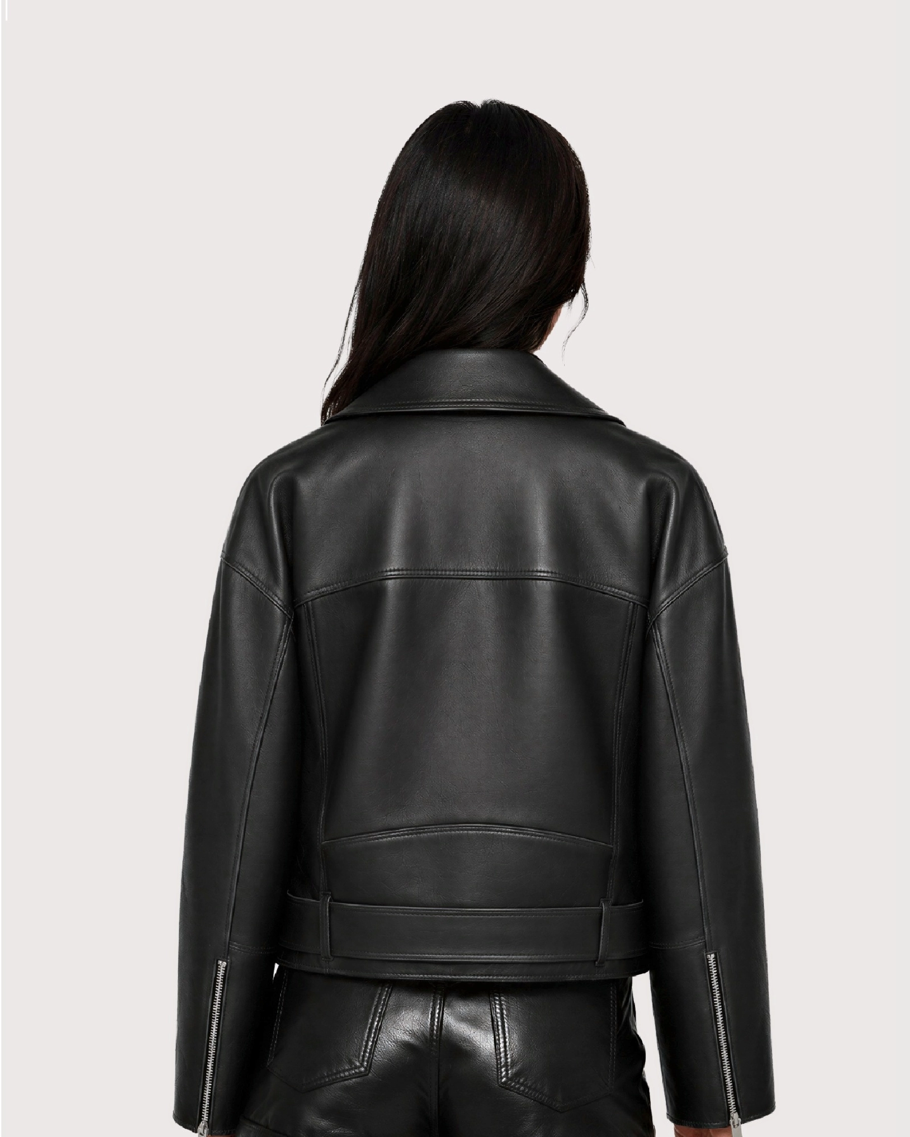 ONYX Black Belted Biker Leather Jacket - Back