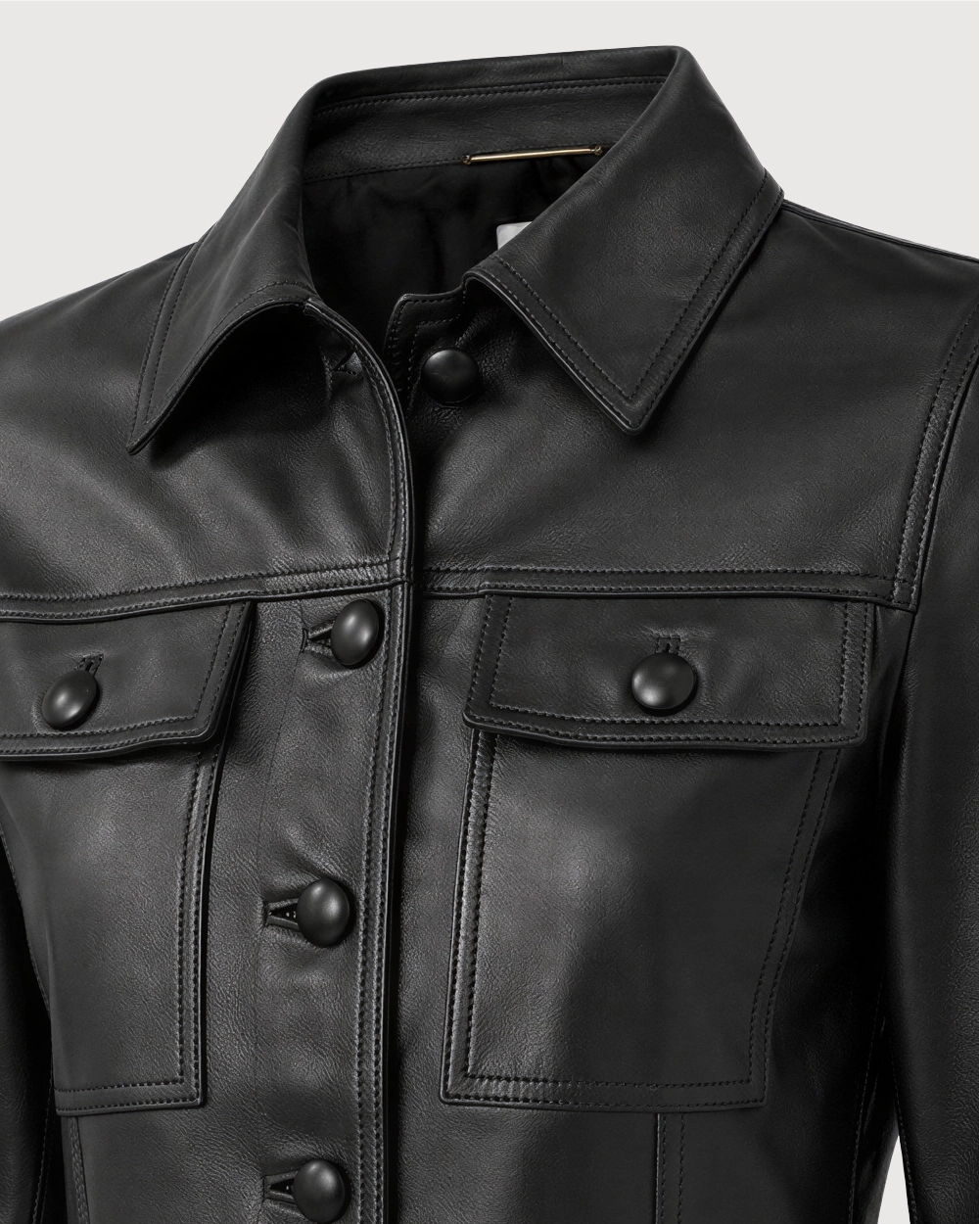 ORLIN Black Belted Cropped Leather Jacket - Accessories