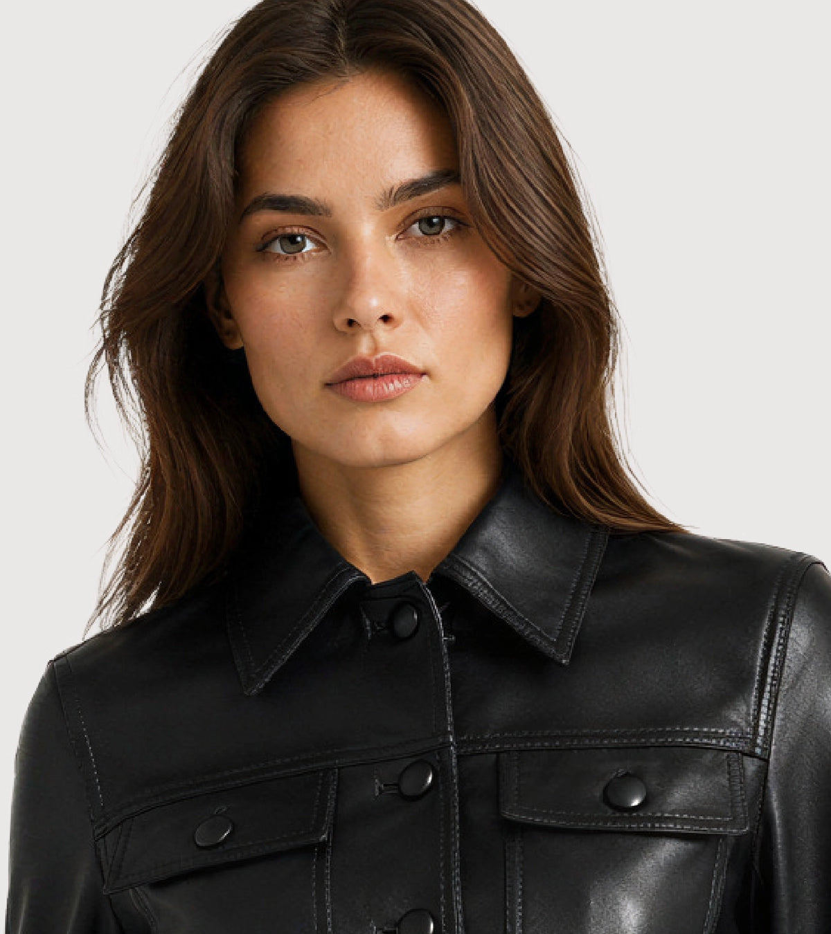ORLIN Black Belted Cropped Leather Jacket - Zoom