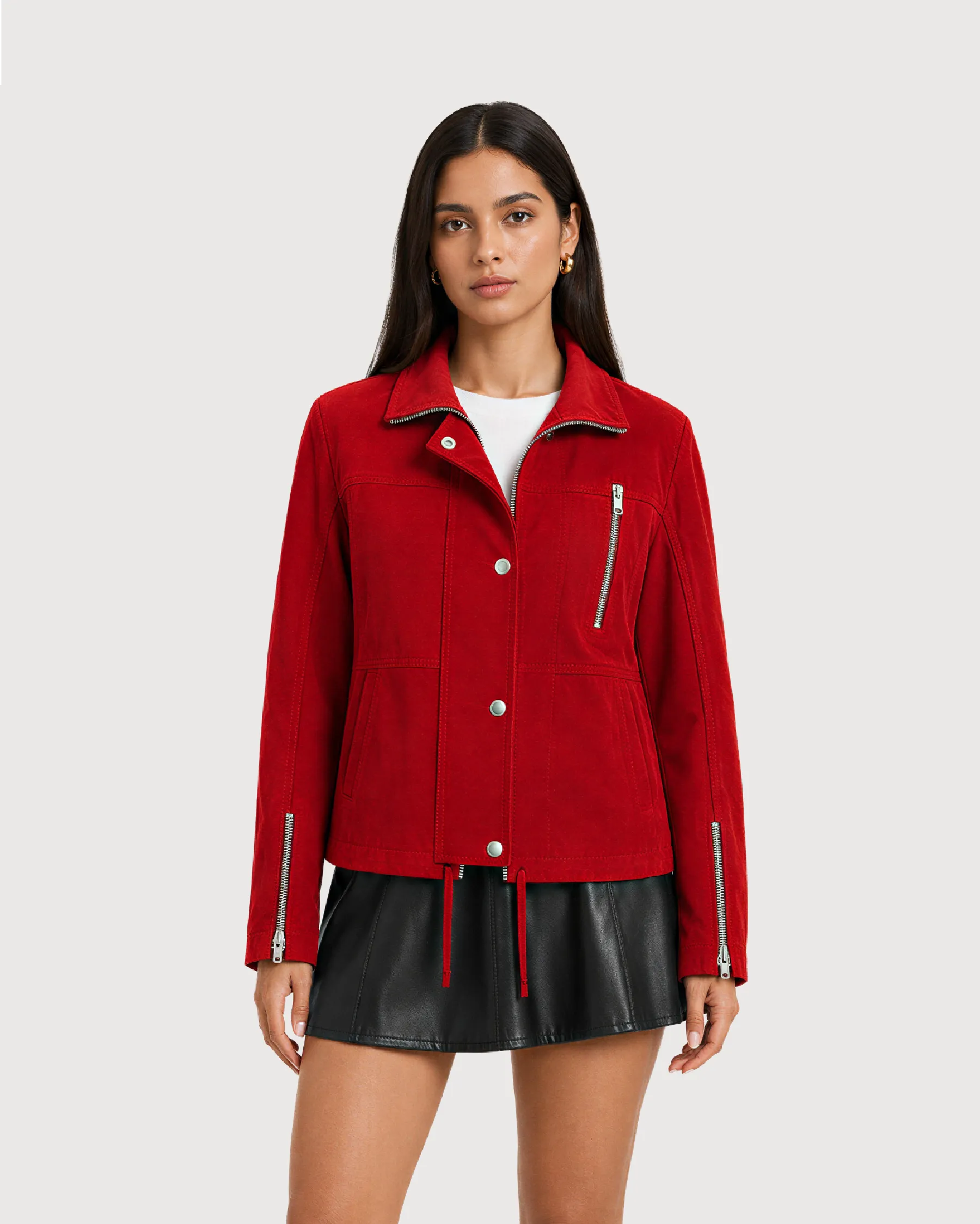 RHEA Crimson Suede Moto Leather Jacket