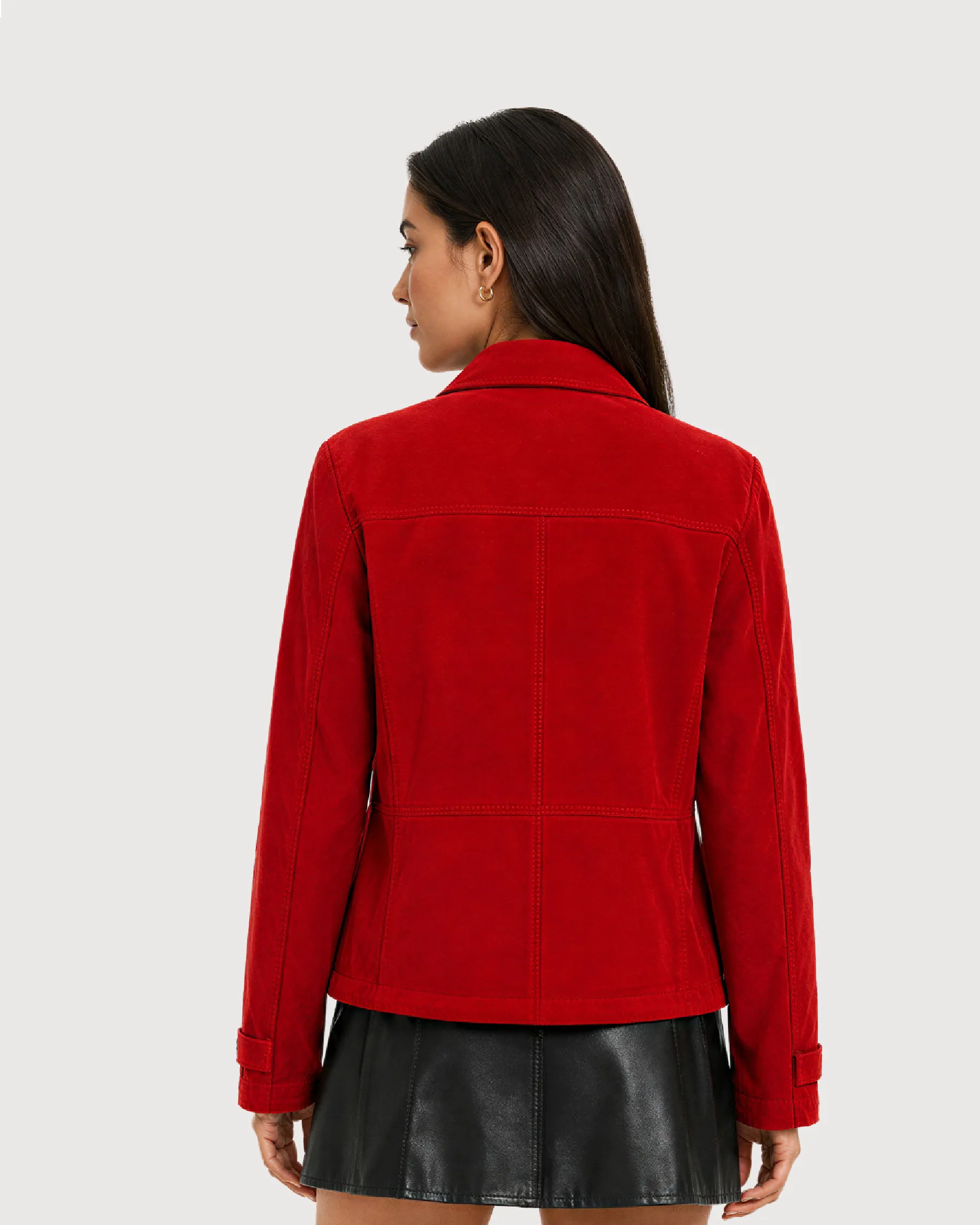 RHEA Crimson Suede Moto Leather Jacket - Back
