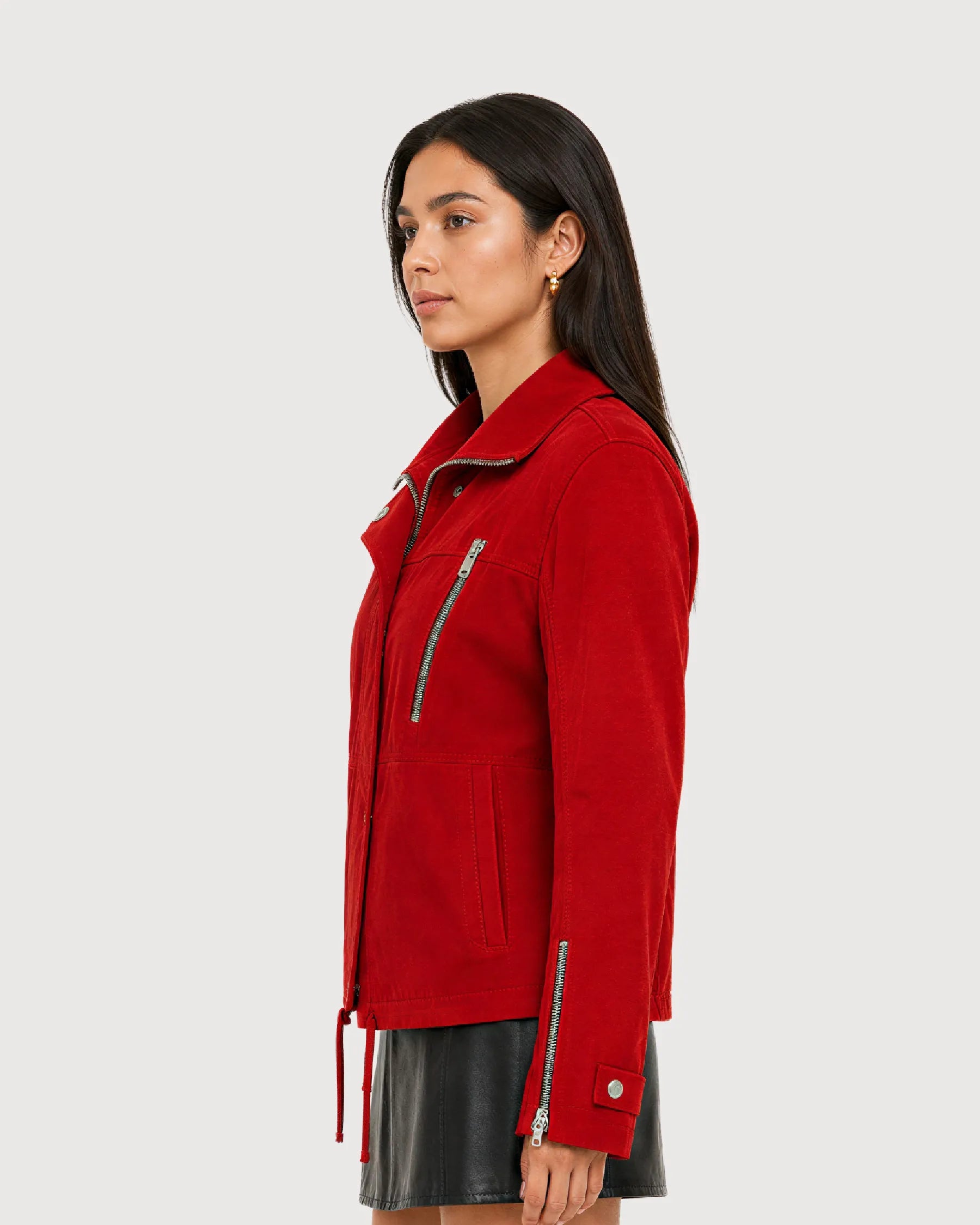 RHEA Crimson Suede Moto Leather Jacket - Side