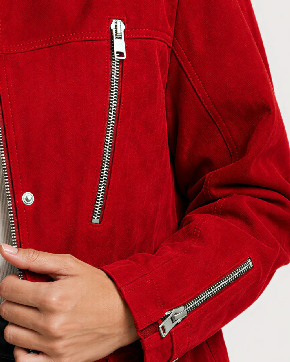 RHEA Crimson Suede Moto Leather Jacket - Zipper